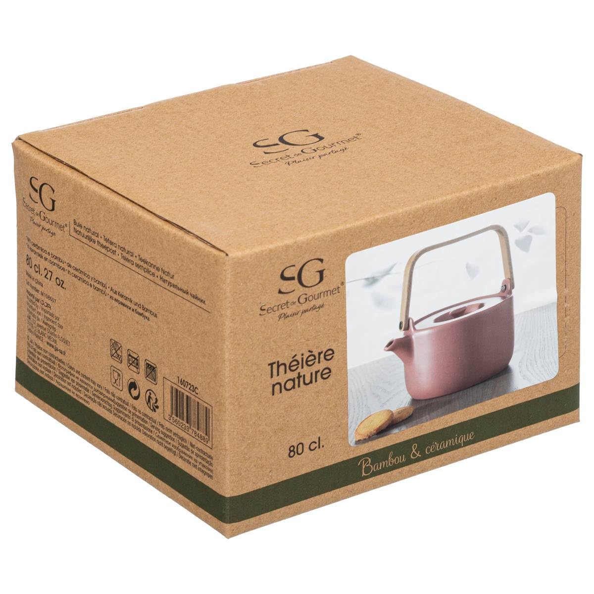 Secret de Gourmet - Théière Nature Terra en céramique Anse en Bambou contenance 80 cl