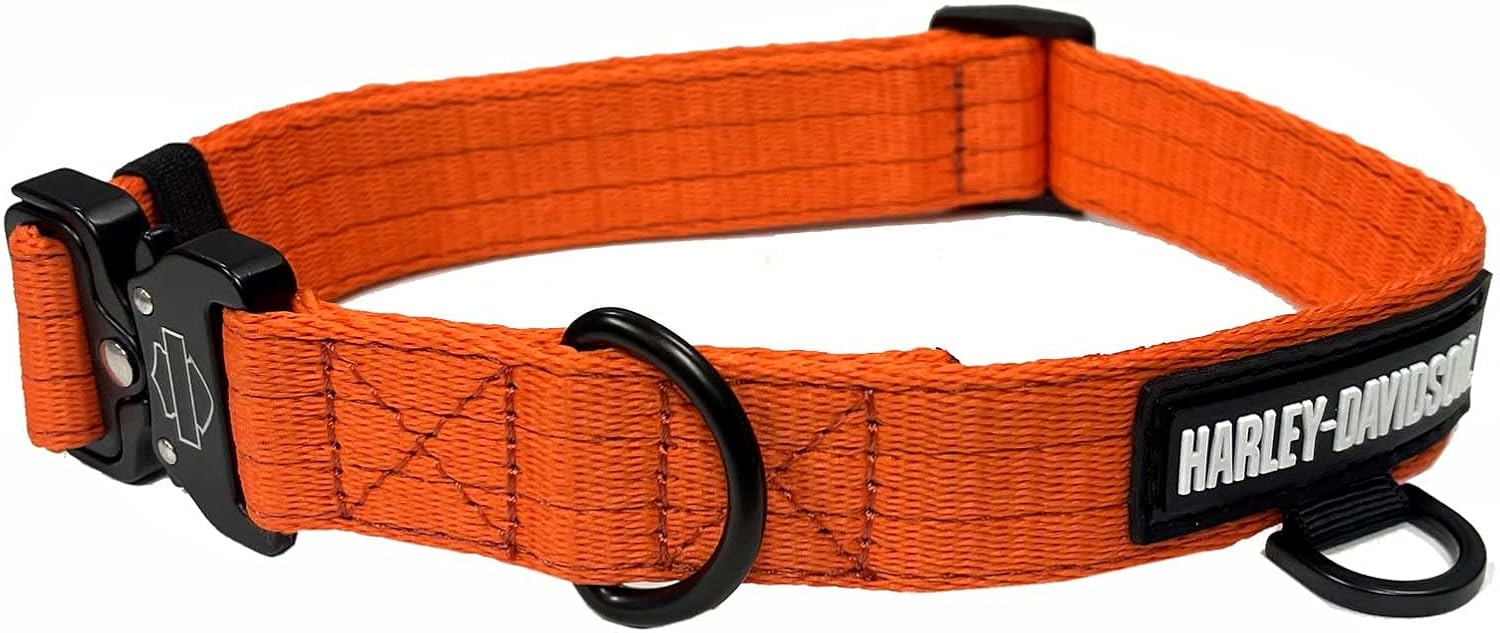 Harley-Davidson Nylon H-D Rubber Logo Adjustable Pet Collar - Solid Orange (M)