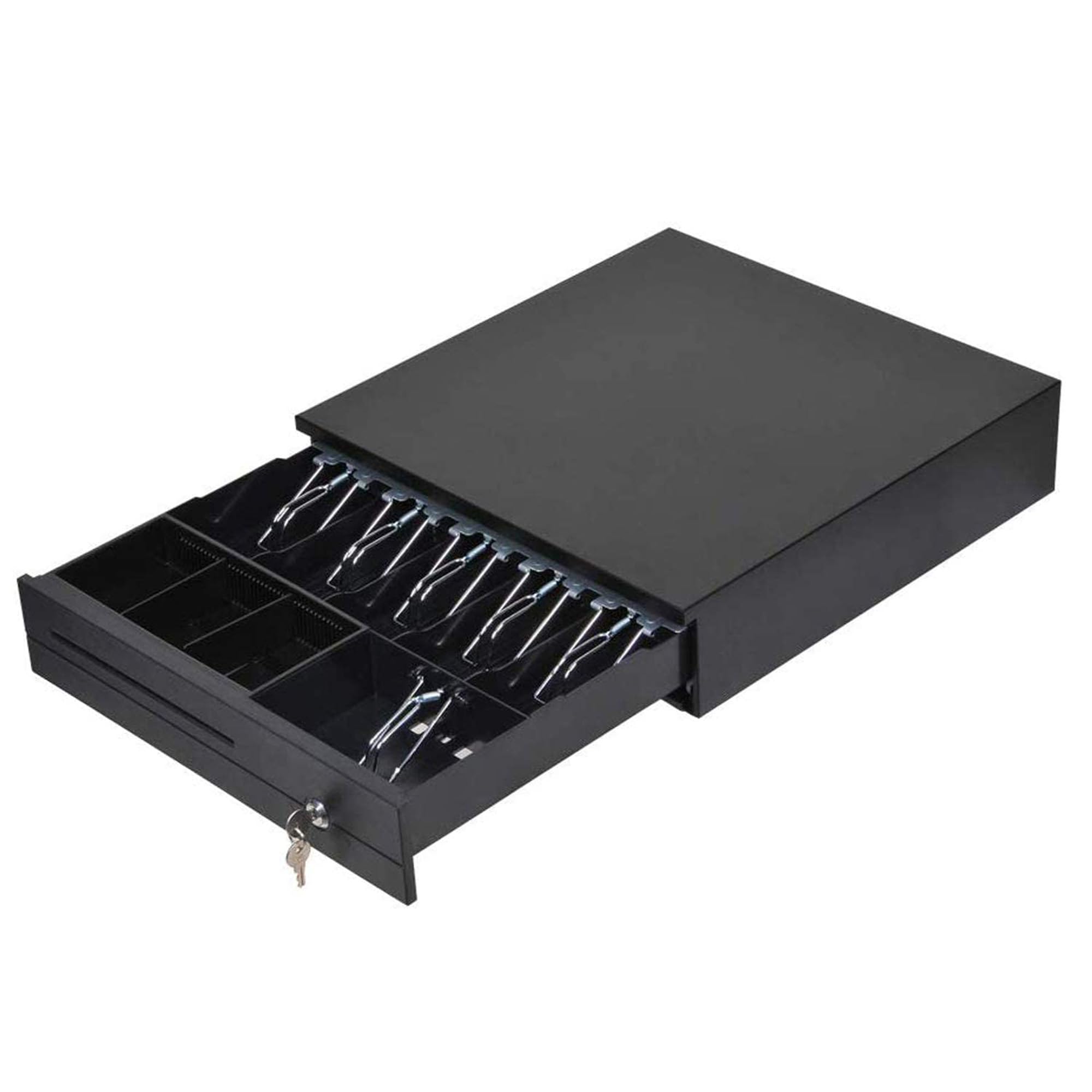 Cash Box Metal Cash Register Drawer 3 Coin Money Storage Box Tray With Removable Coin Tray And Key-Lock Cash Drawer For Shop, 1Pc (Black Color)-image-32