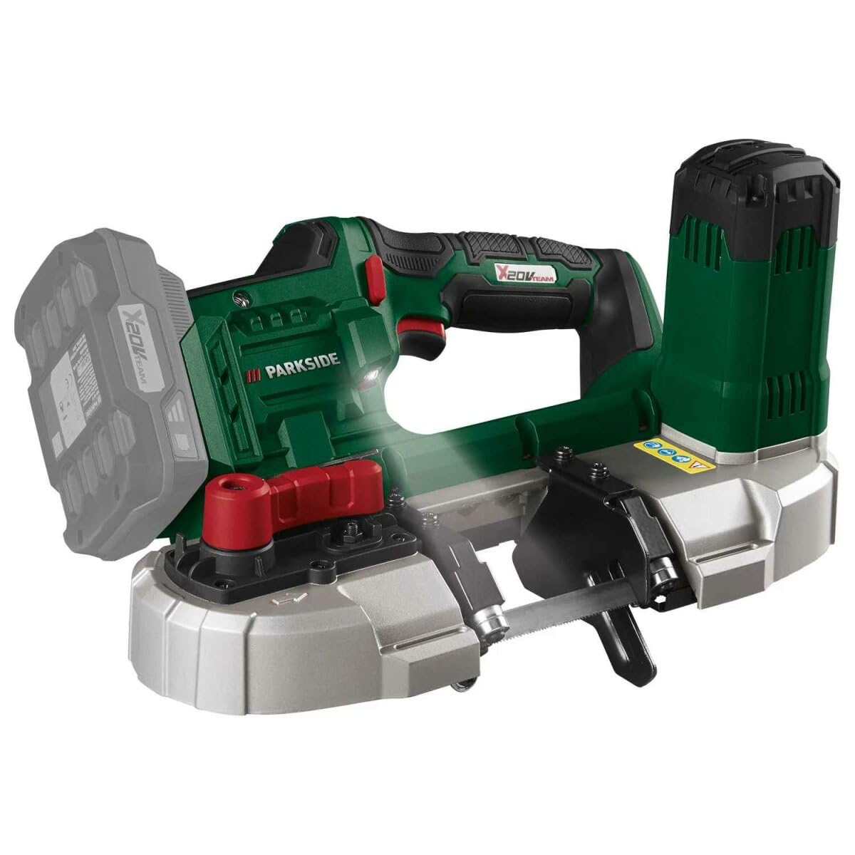 Parkside PMBA20-Li A1 Cordless Band Saw with battery attached