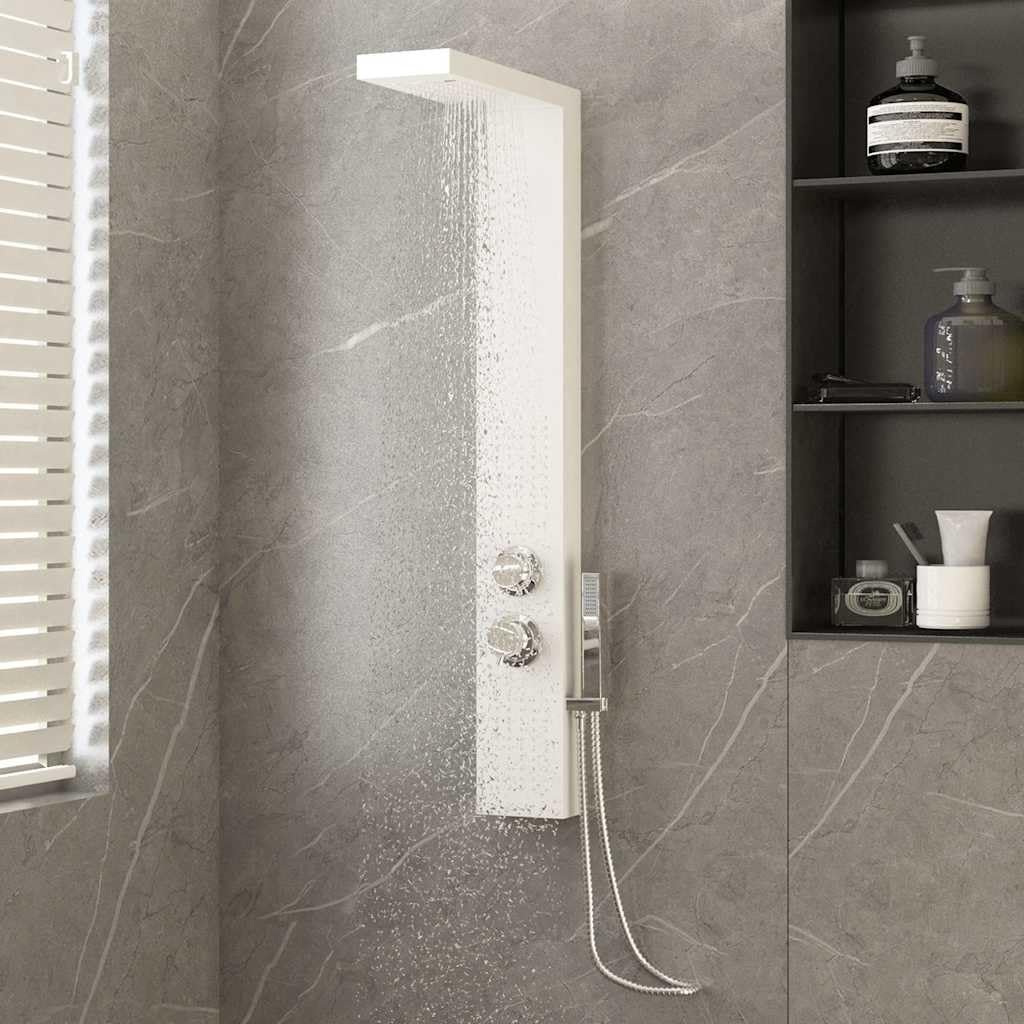 vidaXL Shower Panel System Home Indoor Bathroom Hardware Plumbing Fixture Rain Mixer Shower Tower Faucet Set Bath Jet Aluminium White