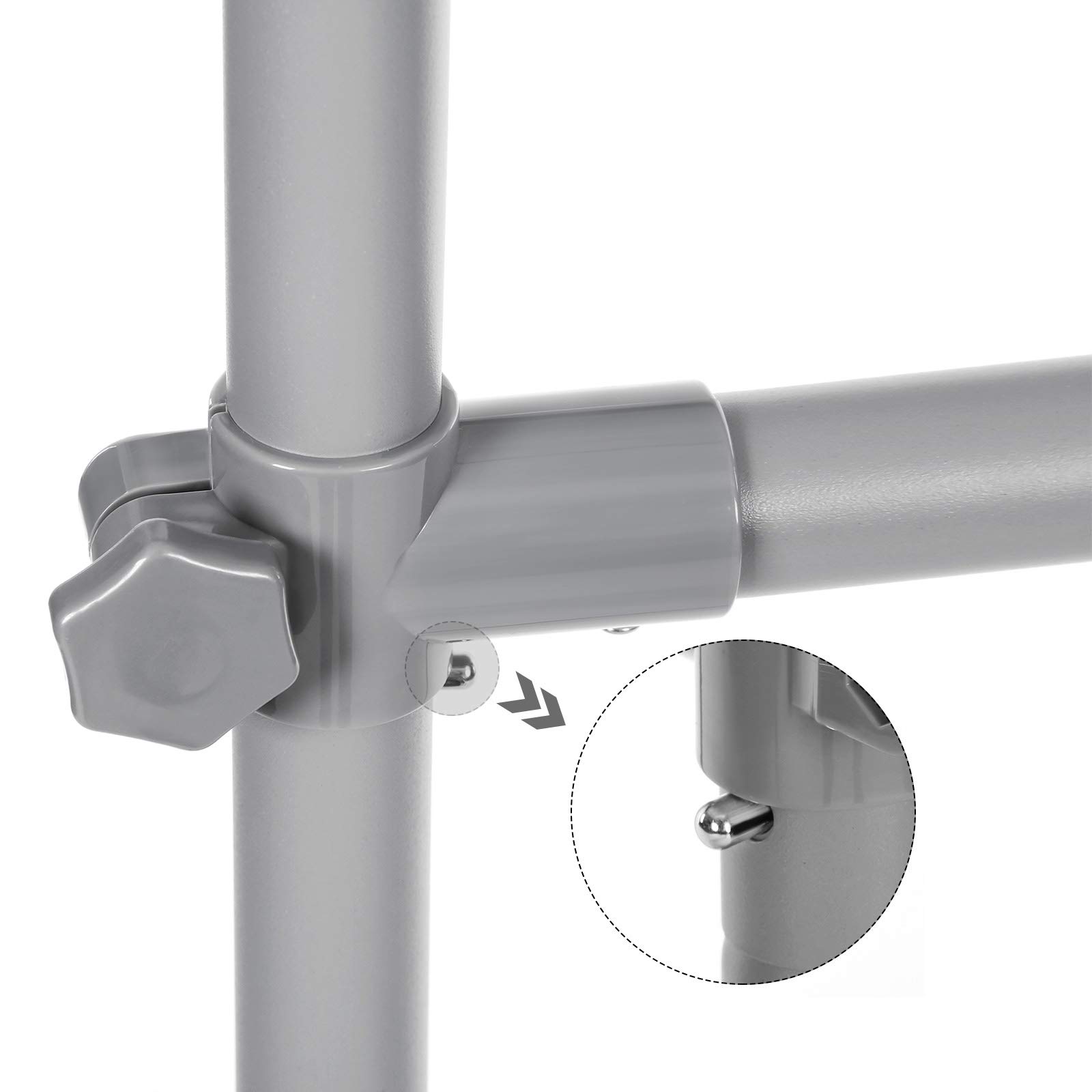 SONGMICS Wieszak na kółkach, wysuwany wieszak z podwójnym drążkiem, wieszak na ubrania, ładowność do 70 kg, (87-150) x 52 x 166 cm, na sukienki, koszule, garnitury, szary LLR13GY