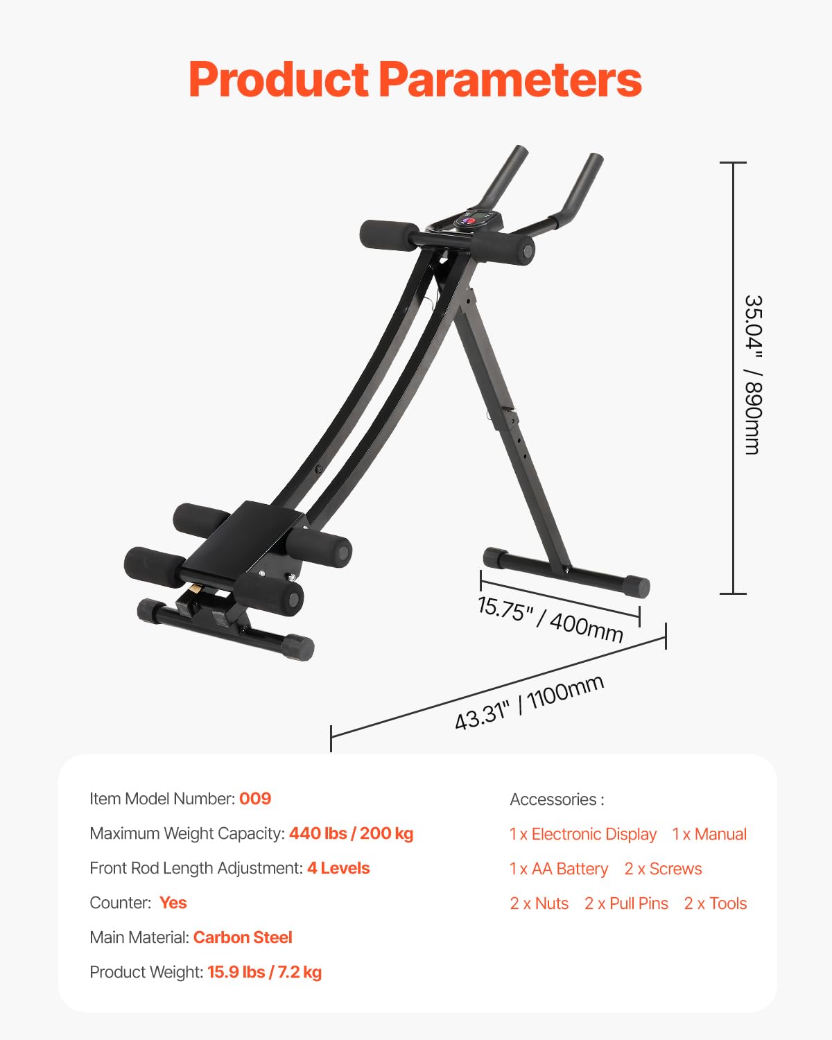 VEVOR Bauchmuskeltrainingsgerät Bauchtrainer AB-Maschine für Fitnessstudio, Bauchtrainer 200 kg Gewichtskapazität, Bauchmuskeltrainer Krafttraining, klappbares verstellbares Fitnessgerät Schwarz