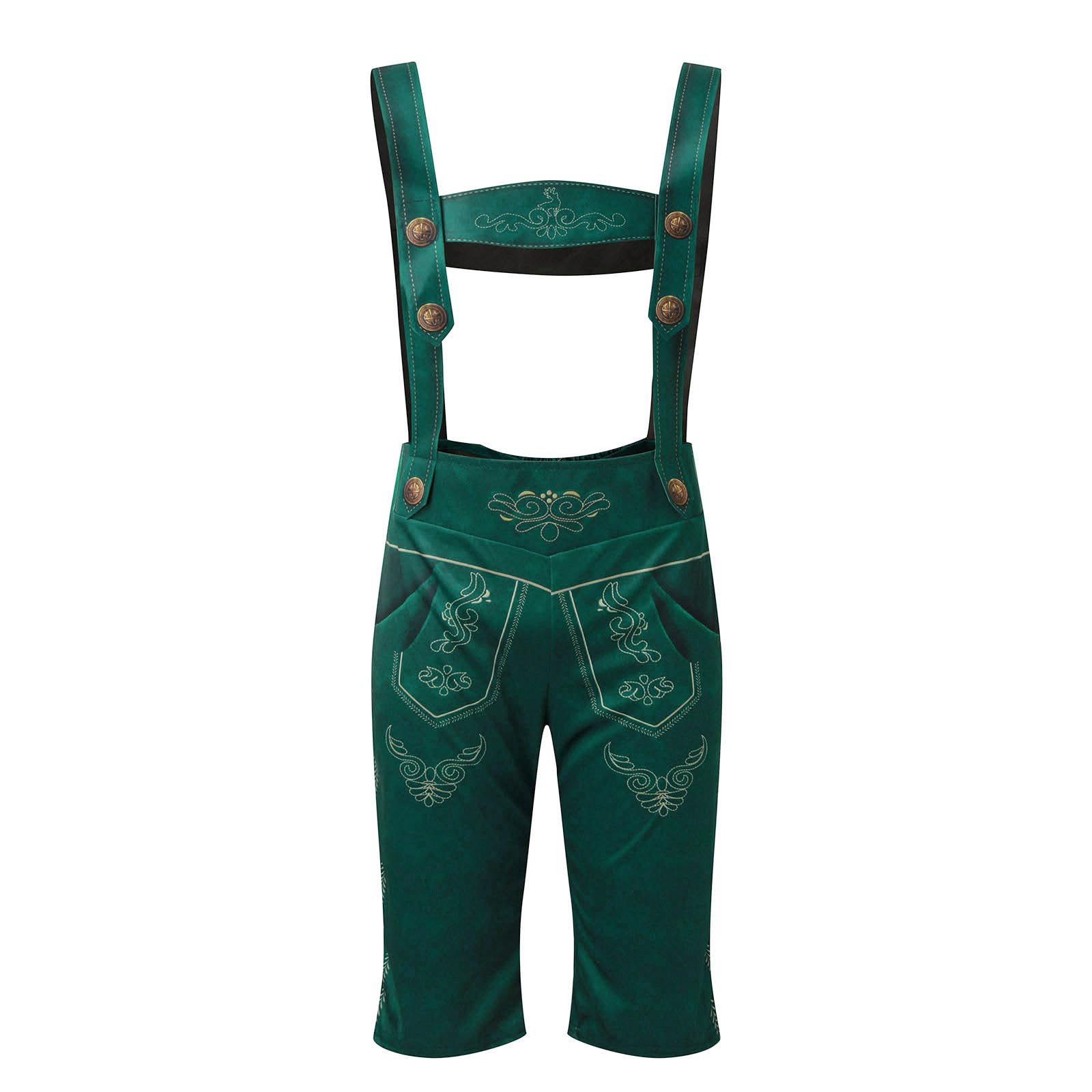Lederhosen Men German Authentic Bavarian Costume Traditional Oktoberfest Outfit Fancy Dress Ethnic Suspender Costume Beer October Festival and Halloween Dress Up Green