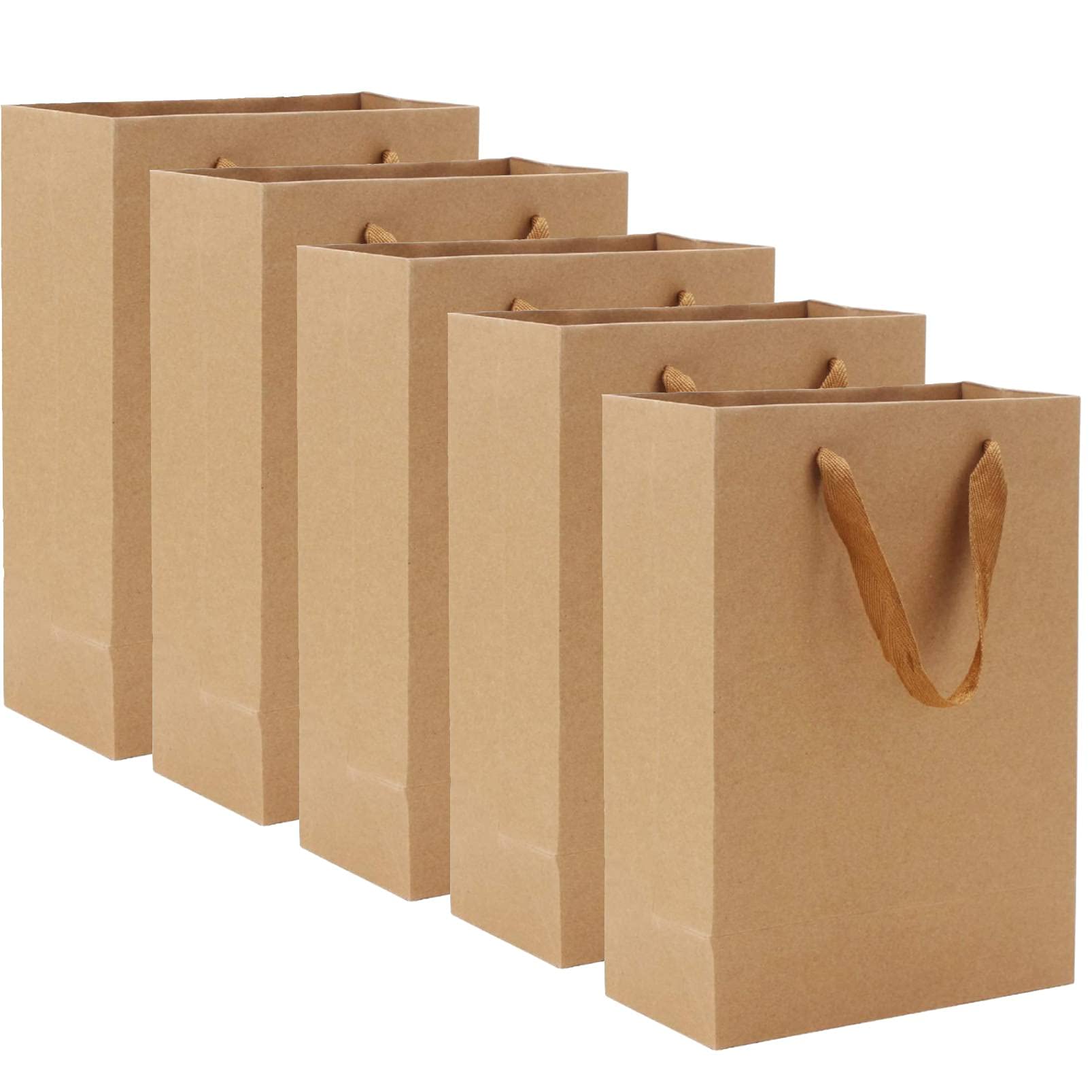 5PCS Gift Bags Paper Bags for Gifts, Brown Kraft Paper Bags With Handles Party Bags Paper for Kids Party Small Medium Large, Thick Paper Gift Bags With Handles for Kid Parties, Weddings（23X18X10cm）