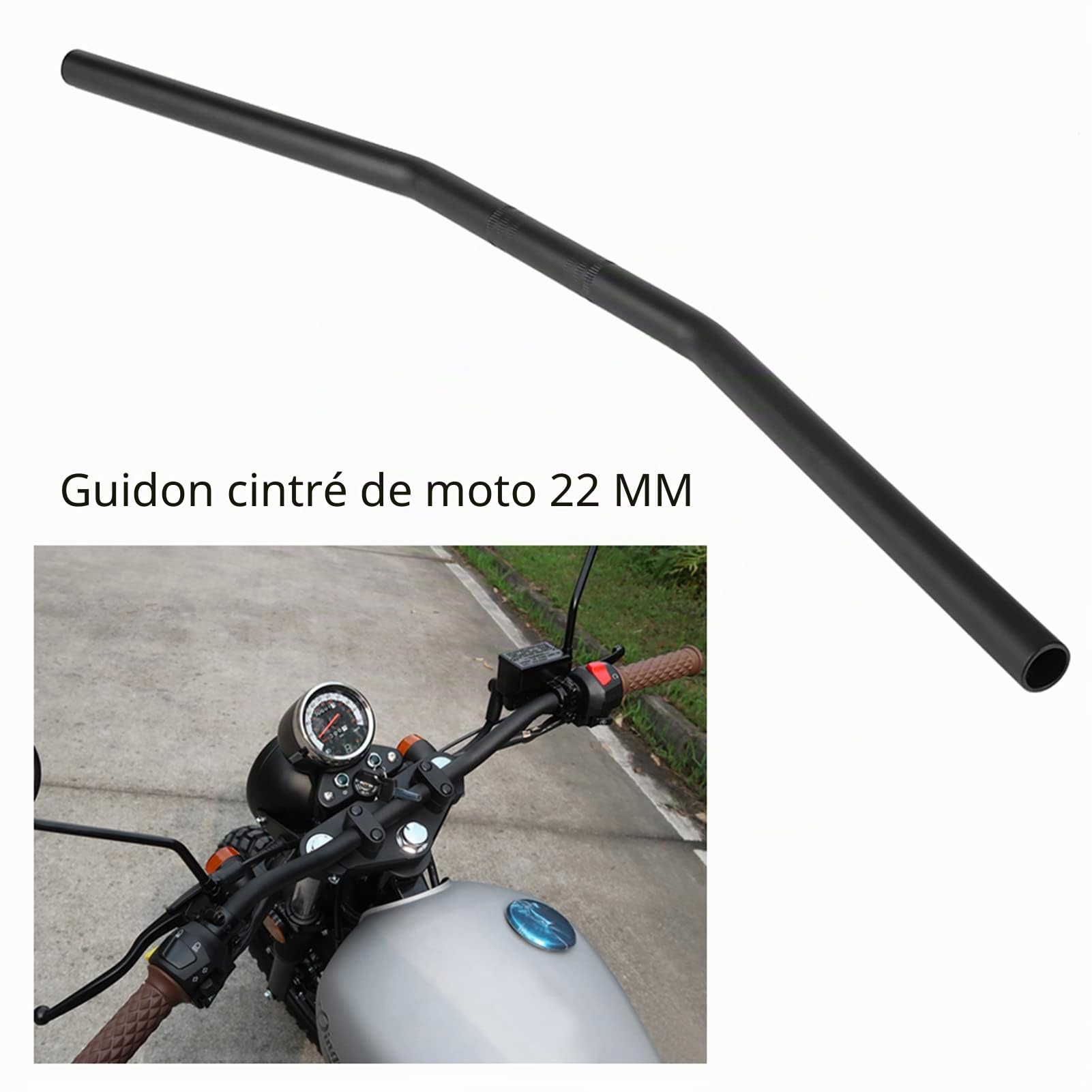 Yctze 7/8 po 22MM Guidon de Cintrage Rétro de Moto Barre de Poignée Noir pour Drag Bar 22mm Moto Bend Guidon