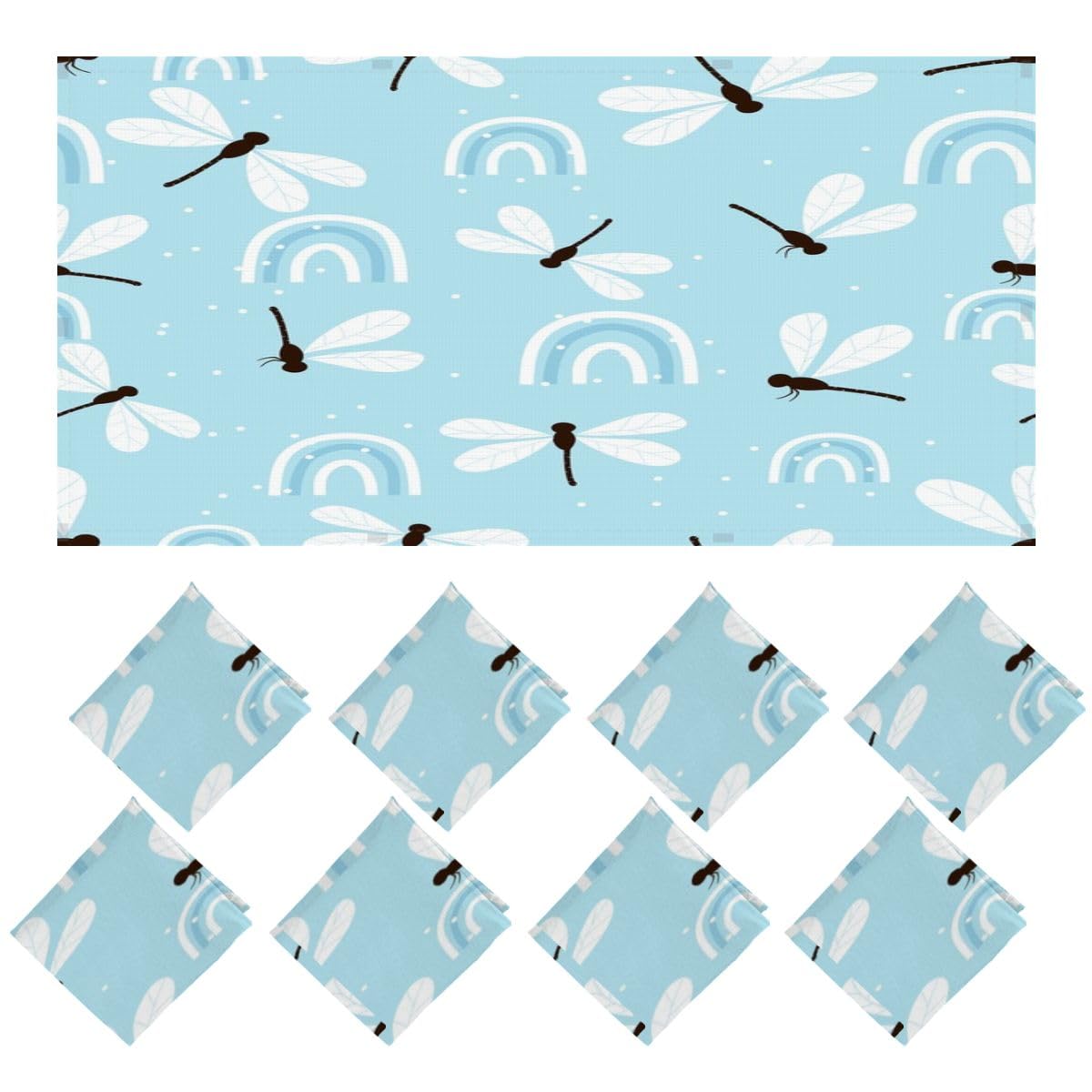 8 Pack Fluorescent Light Covers for Ceiling Lights Seamless Pattern Rainbows Dragonfly Cartoons Blue Flat Magnetic Light Filters Diffuser Shade for Classroom Home Office School