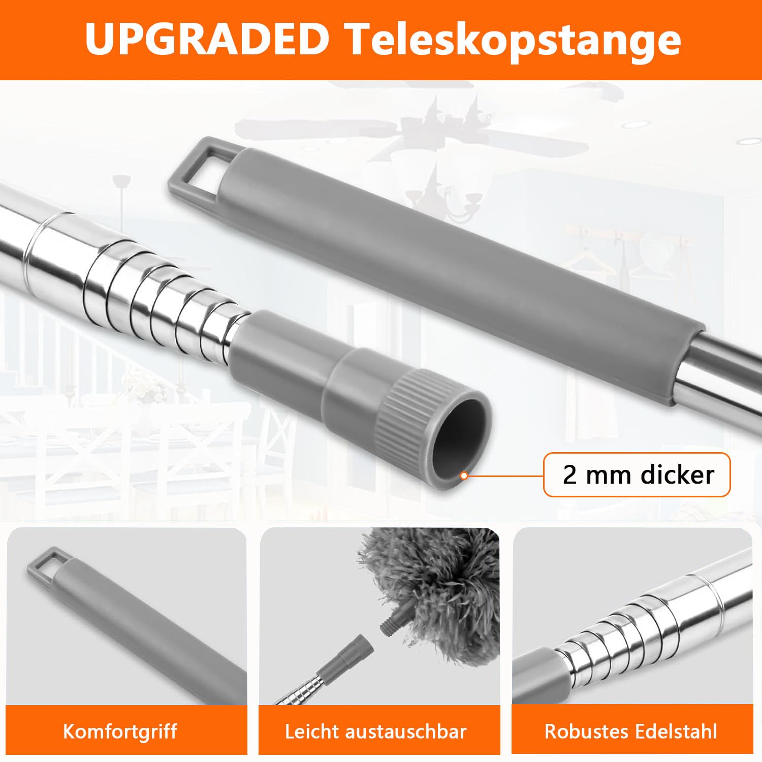 Staubwedel Set 6-teilig – Teleskopierbar Bis 254 Cm, Mit Mikrofaser-Köpfen Für Decken, Ecken, Lampen