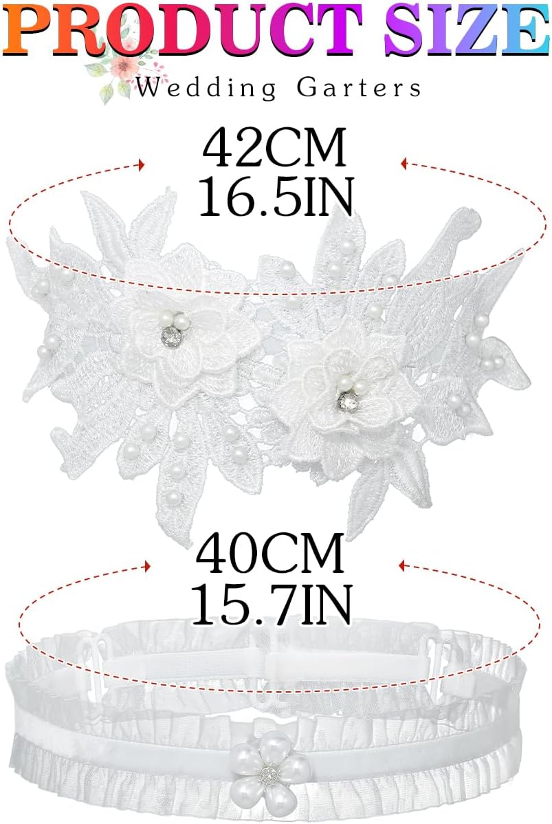 Urieo Bride Garter for Wedding Day White Floral Leg Garter for Women