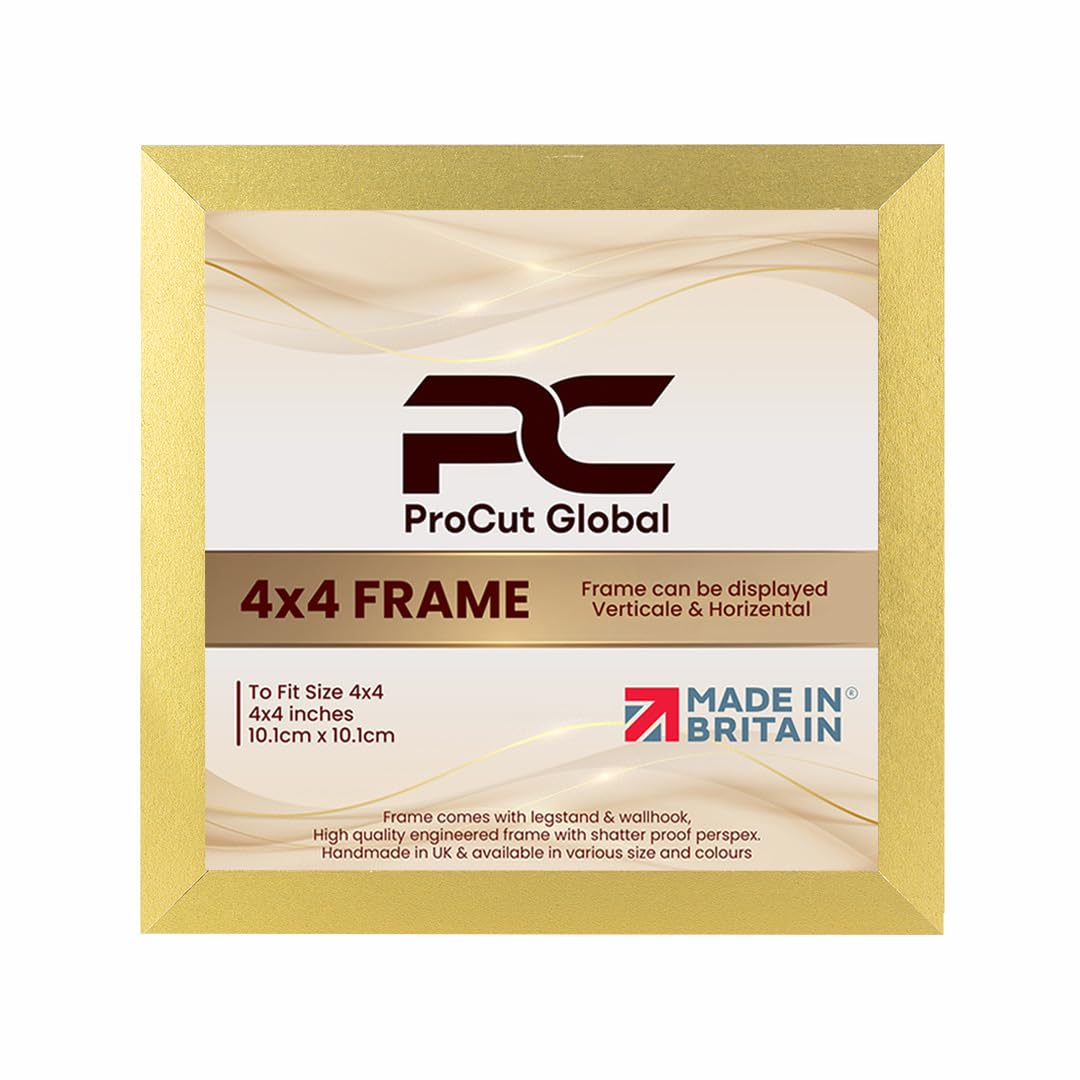 Procut Global 4X4 Gold Picture Frames – Sleek Wooden Photo Frame with Shatterproof Perspex for Wall or Tabletop – Perfect for Posters, Certificates, Prints–Multiple Sizes & Colors Available