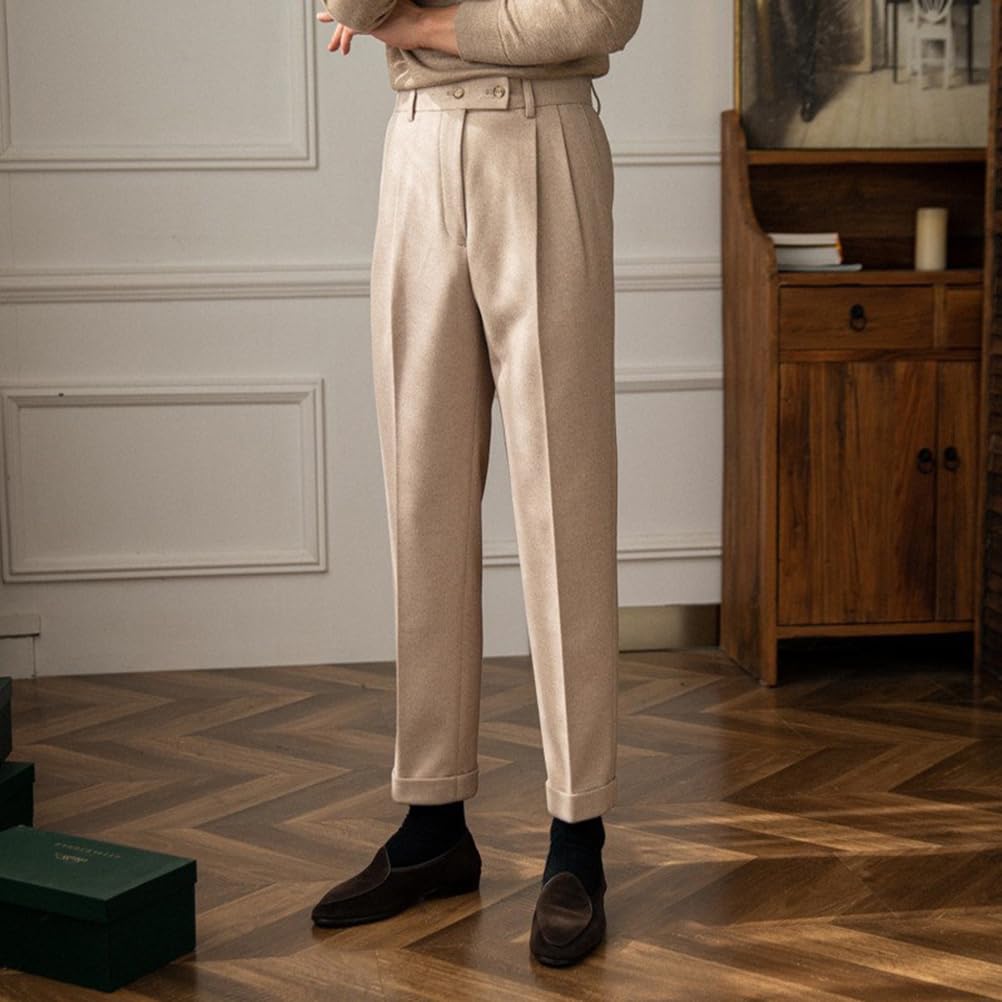 Pantalons de Costume Homme Vintage Pantalon de Robe Élégant Coupe Droite Décontractés Pantalon Habillé de Travail Chino Pants d'affaire Style Anglais