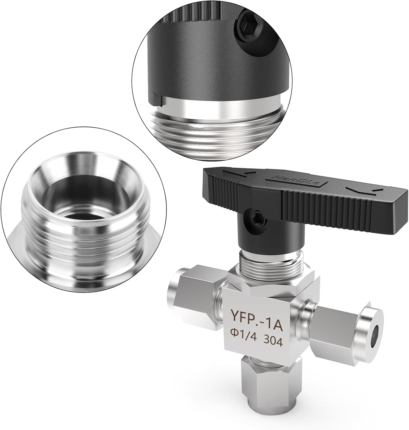 TAISHER 1PCS 304 Stainless Steel 3 Way Compression Tube Valve, 1/4" Tube OD