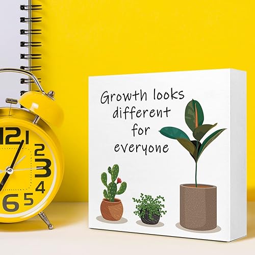 Miniatura 7 de Letrero de bloque de madera inspirador, Growth Looks Different for Everyone Plant - Letrero de bloque de madera motivacional para el hogar,