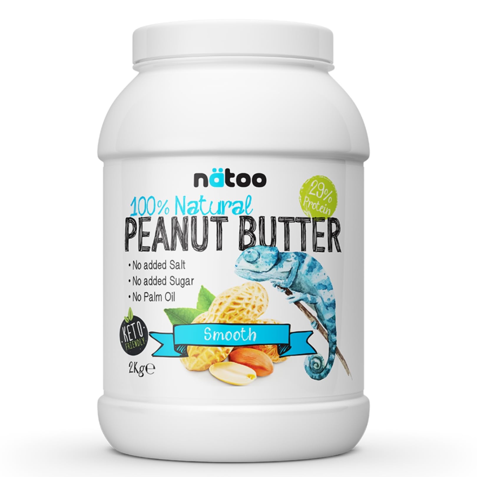 NÄTOO Burro di arachidi senza zuccheri - Peanut Butter - 100% arachidi tostate di alta qualità - 100% naturale Adatto ai Vegani, senza olio di palma e conservanti (2 kg (Confezione da 1), Smooth)