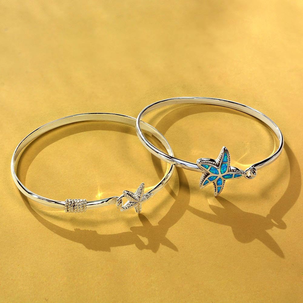Bling Jewelry Brazalete Náutico de Estrella de Mar con Ópalo Azul para Mujeres Pulido en Plata de Ley .925