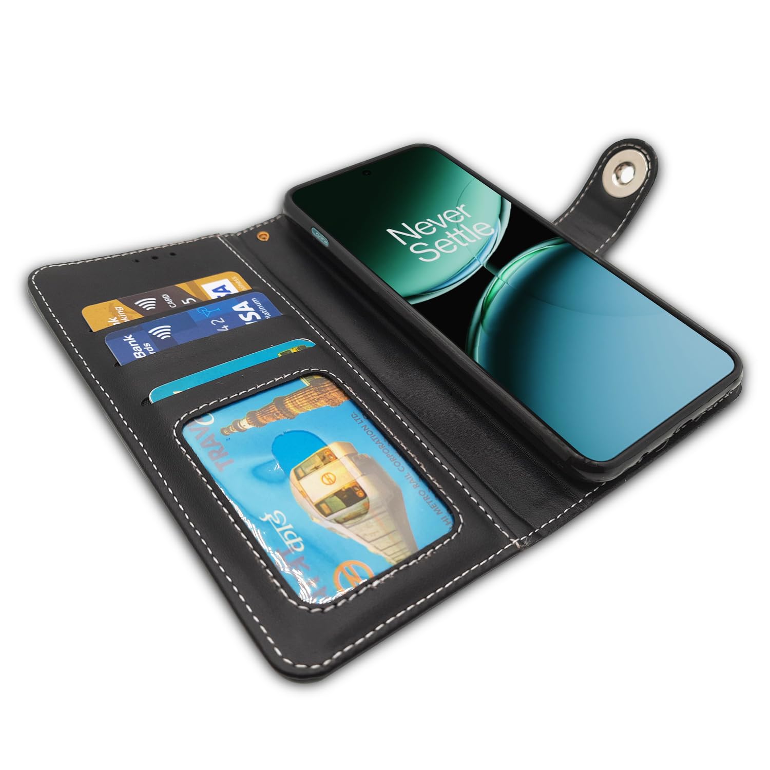 Pikkme Flip Cover | Genuine PU Leather Finish | Full 360 Protection | Wallet Style | Inbuilt Pockets & Stand | Strong Magnetic Flip Case for OnePlus Nord 4 5G (Grey) 3