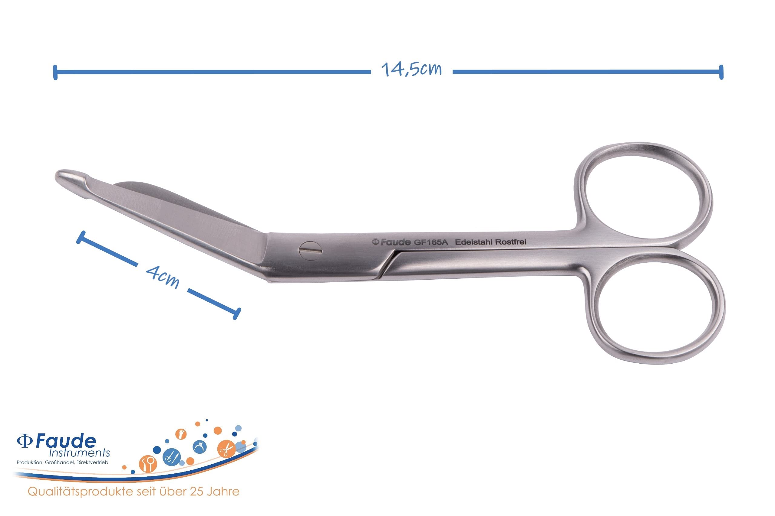 Hochwertige Faude Verbandschere nach Lister - für Verband, Pflaster und Kleider, rostfreier Edelstahl (mittel 14,5cm)