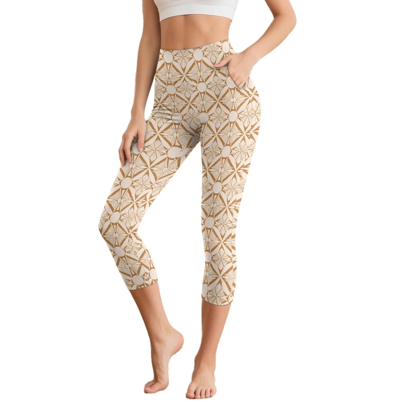 Amzbeauty Leggings capri de longitud 3/4 para mujer, leggings cortos de cintura alta, pantalones deportivos suaves con bolsillos para mujer