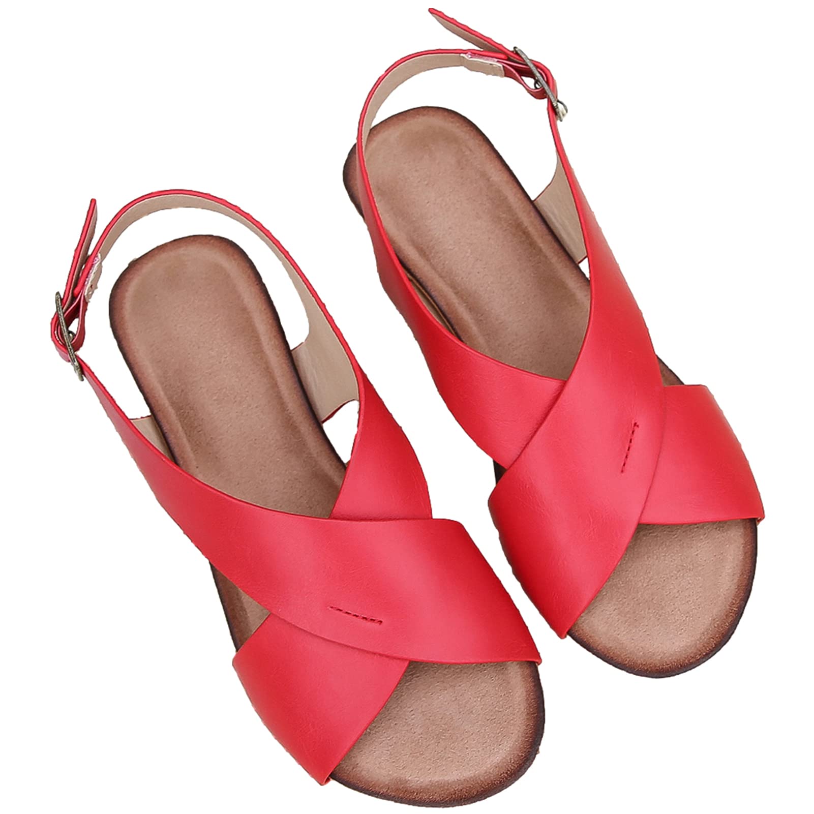 rismart Sandalias Mujer Bajo Tacón de Cuña Cruz Criss Puntera Abierta Zapato de Verano