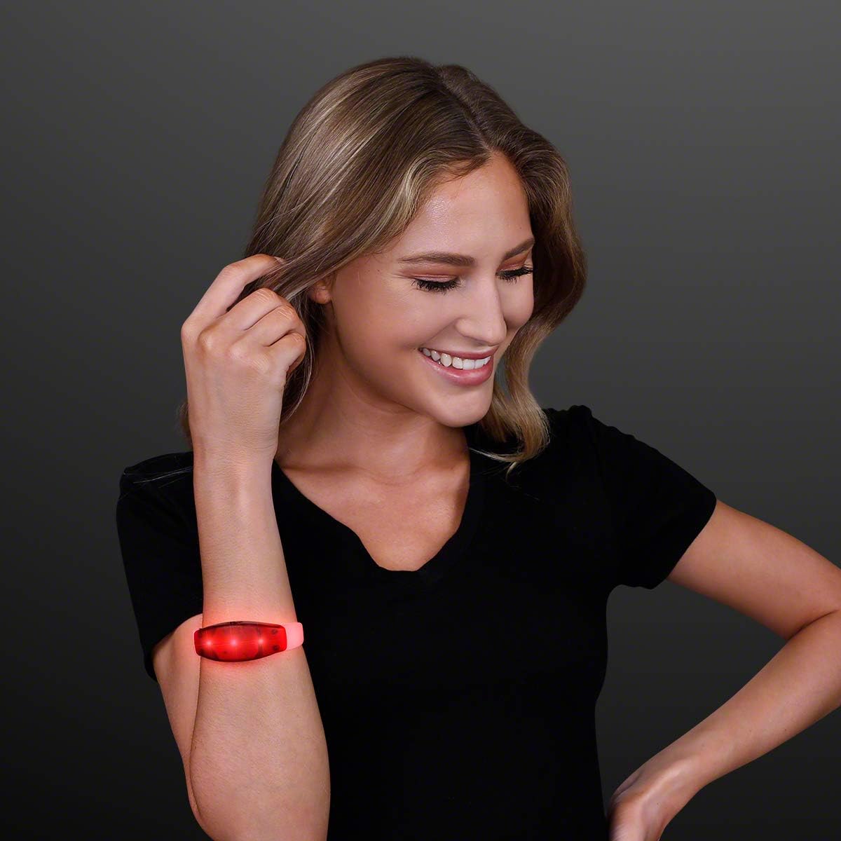Red Light Up Stretch Bracelet with Steady Illumination LED Lights (Set of 12)