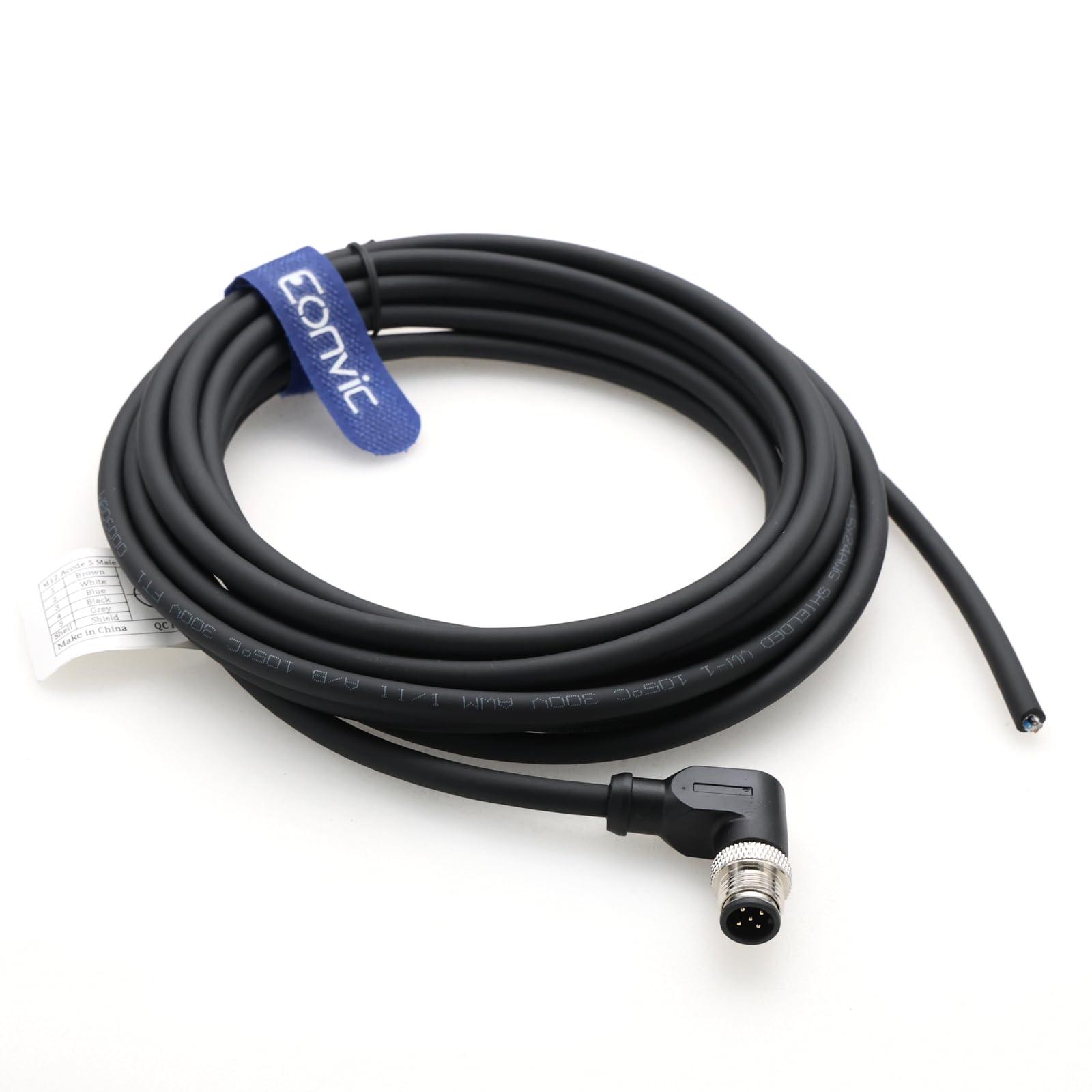 Eonvic Industrial M12 5 Pin Male Aviation Sensor Connector Electrical PVC Cable Right Angle 5M, RA 5 Pin Male-Open, 5 Months - Image 3