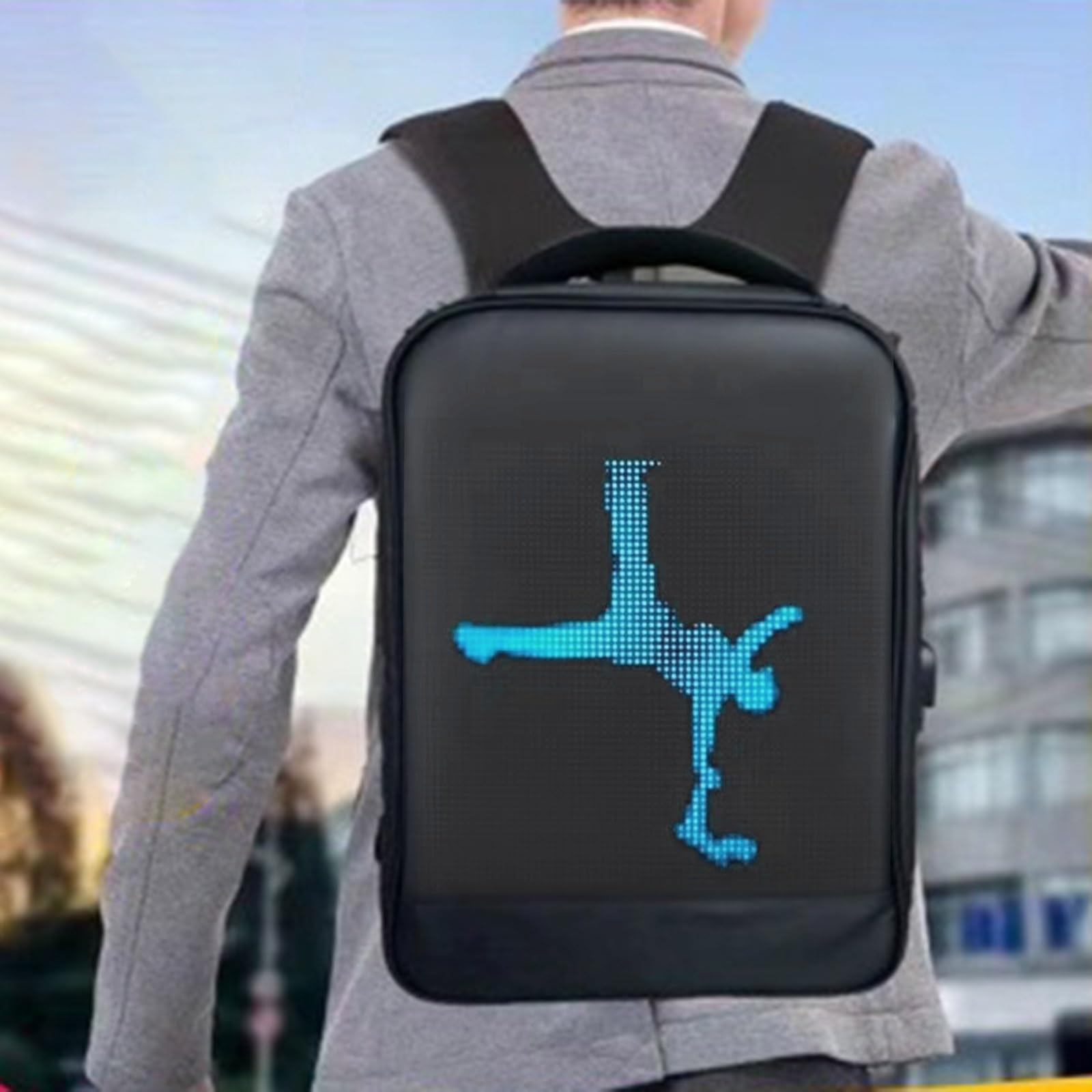 Mochila LED de alimentación USB para desplazamientos, pantalla de viaje, tela ergonómica, reflectante, espaciosa, interior impermeable, mochila LED para laptop, personalizable