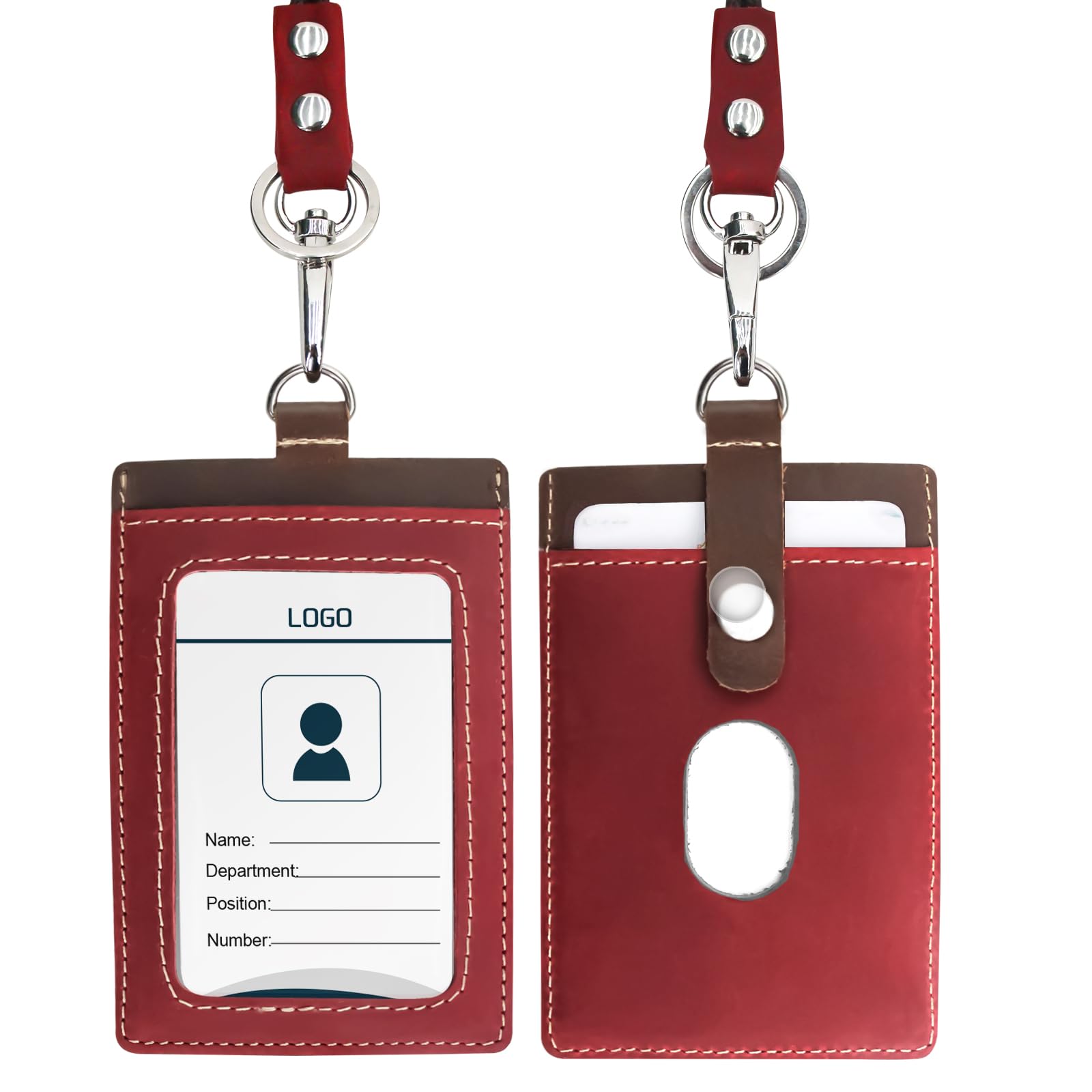 Boshiho Cowhide Leather ID Card Holder with Lanyard - Image 3