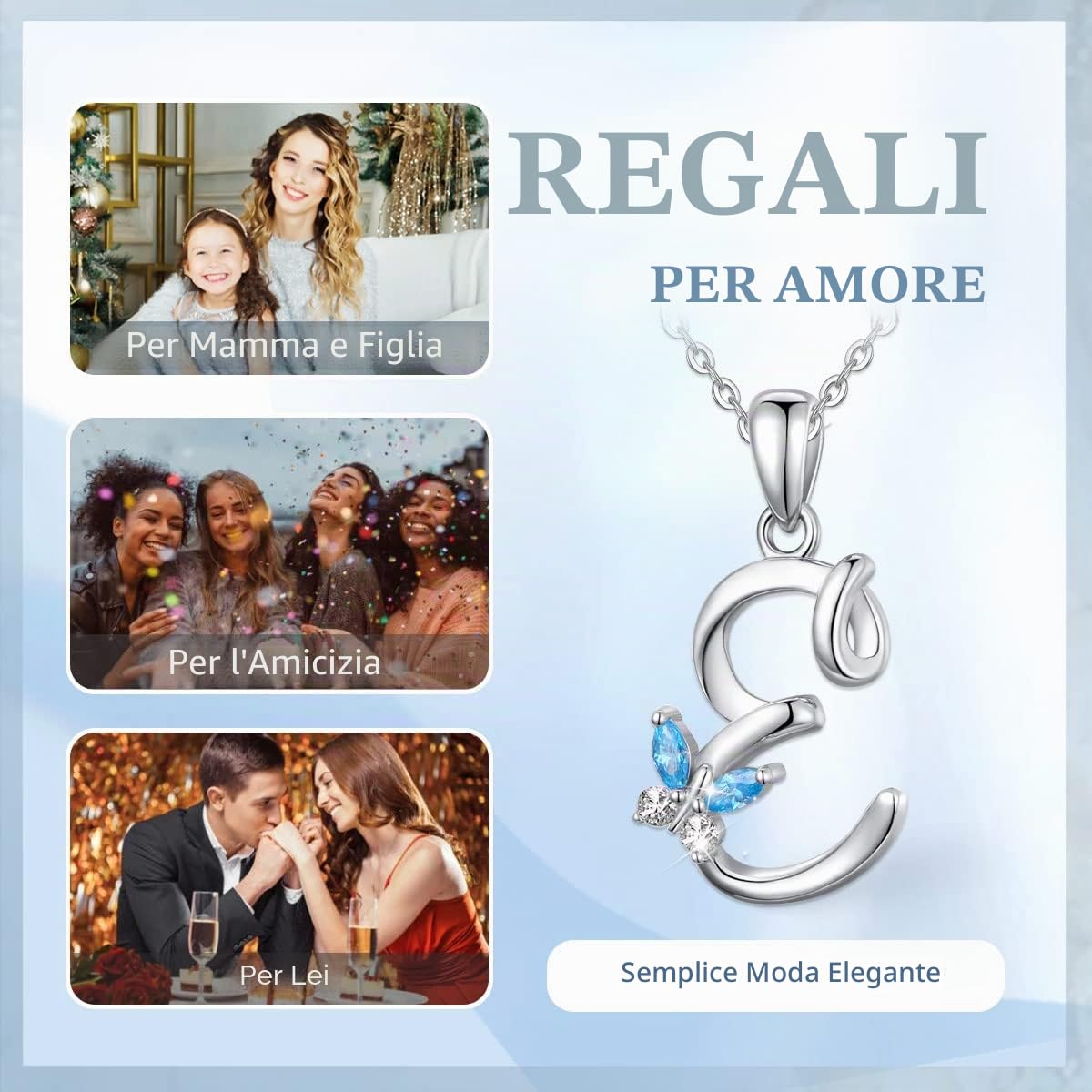 Collana Iniziale Argento Sterling 925 26 Lettere dell'Alfabeto Ciondolo Personalizzato Nome Gioielli Collane Regali per Donne Ragazze Festa della Mamma, Catena 45 cm