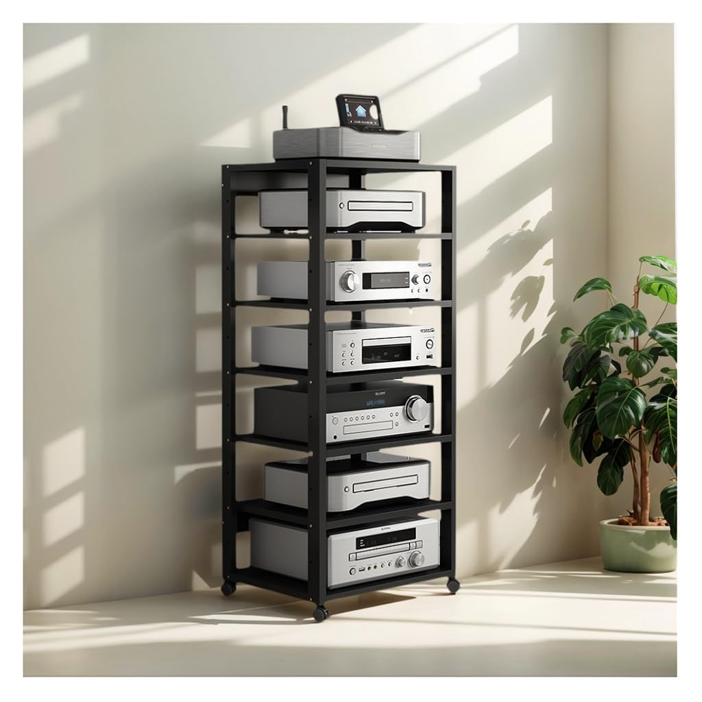 Meuble Chaine HiFi Rack Audio 7 Couches avec Roulettes Silencieuses - Composants Audio Vidéo Noir