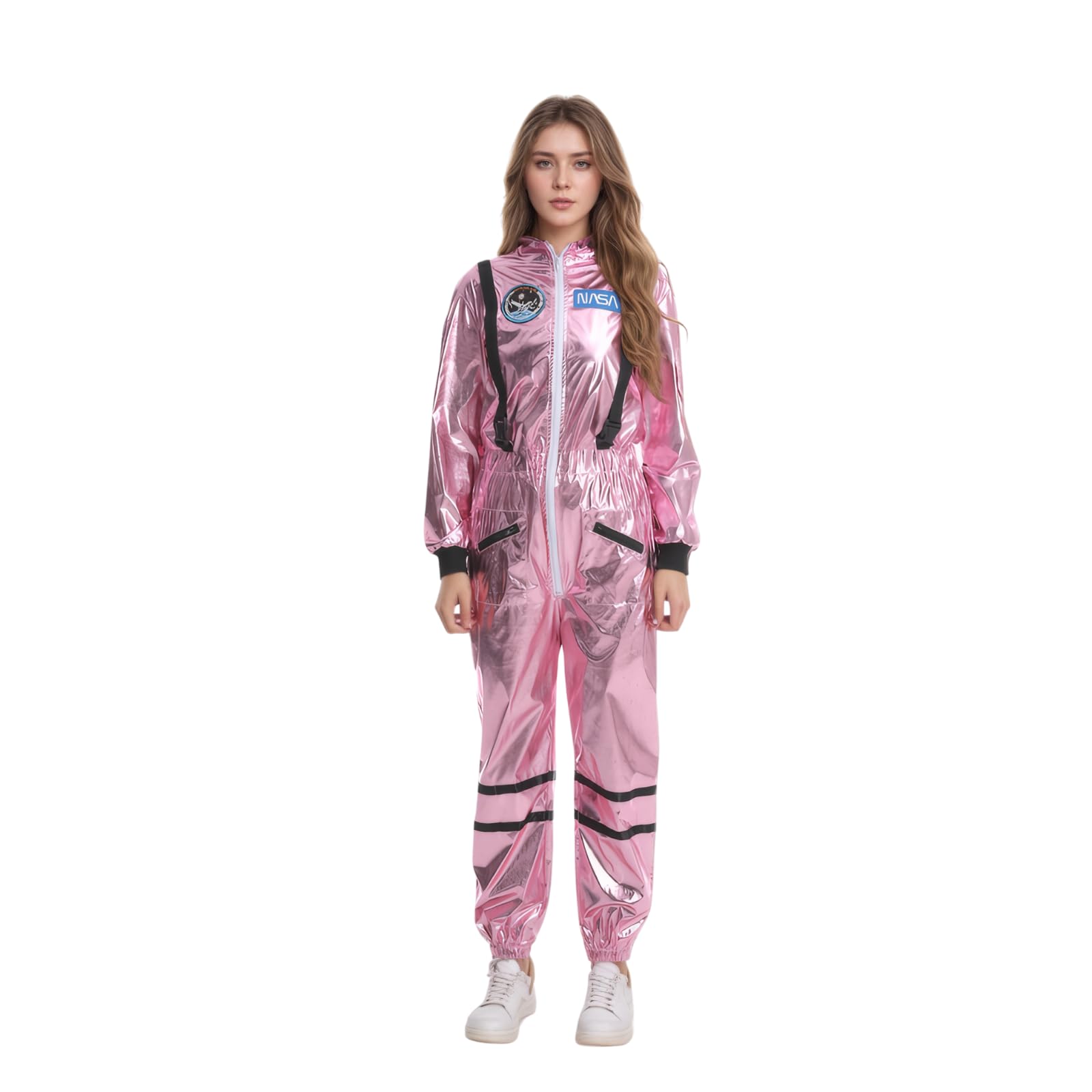 maxToonrain Adult Astronaut Costume Women Space Jumpsuit Spaceman Scientist Themed Party Fancy Dress for Halloween World Book Day (Metallic Pink