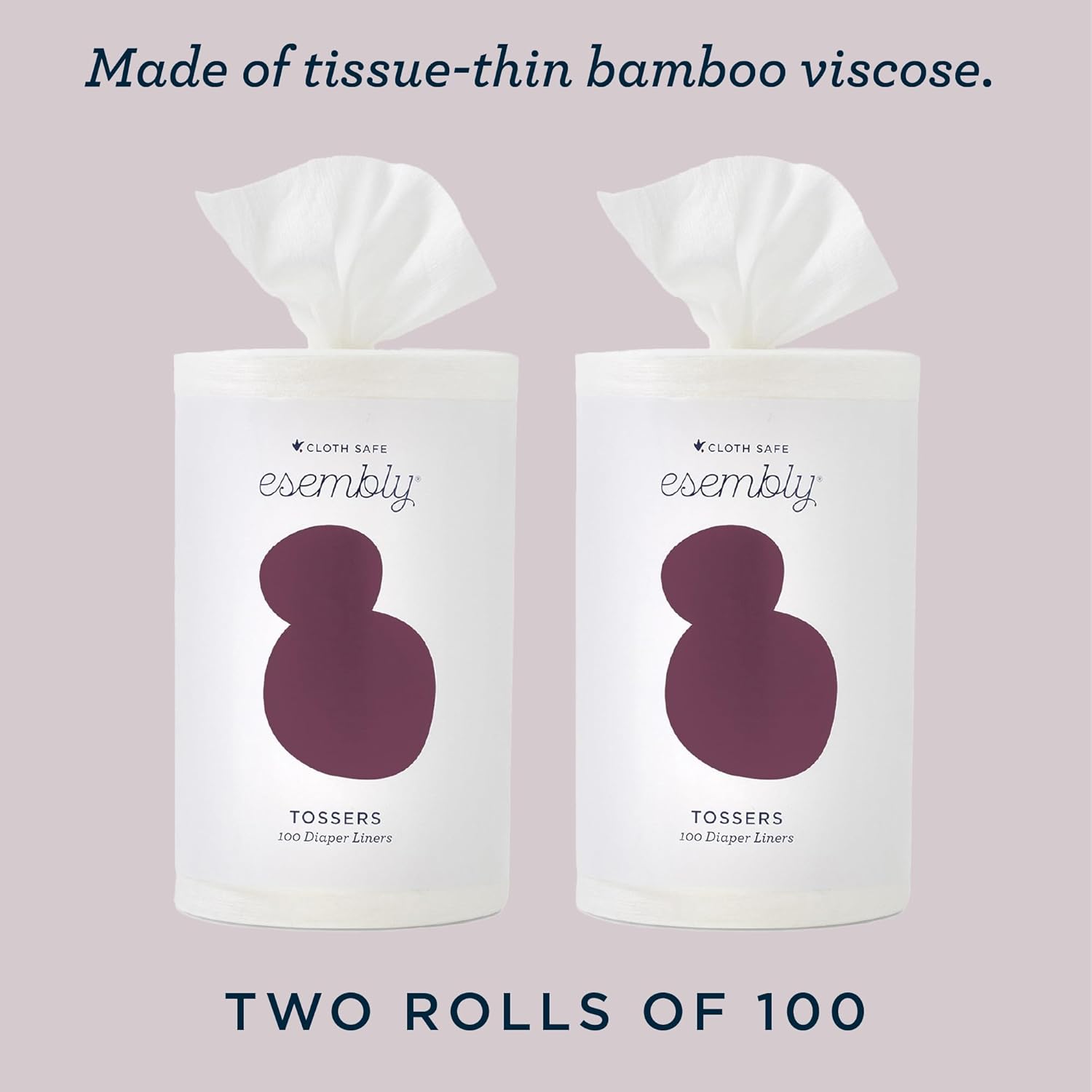 Esembly Tossers – Disposable Bamboo from Viscose Diaper Liners for Cloth Diapers – Earth-Friendly, Fragrance-Free, Chlorine-Free – One Size, 200 Liners (2-Pack of 100-Liner Rolls)