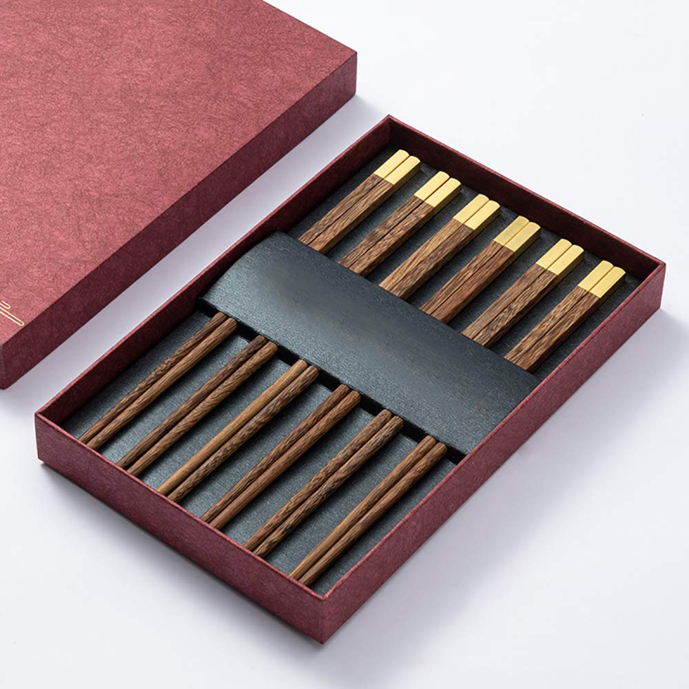 Baguettes portables, baguettes réutilisables 6 paires de vaisselle de haute qualité anti-dérapant/moisissure (longueur : 25 cm) pour sushis ou plats de riz, dans une boîte cadeau Noble Box.-A (A )