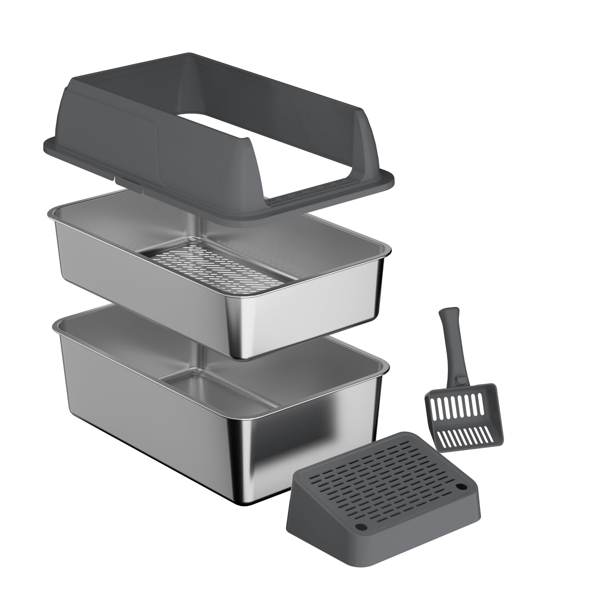 Gimars Stainless Steel Sifting Litter Box with lid-Dark Gray