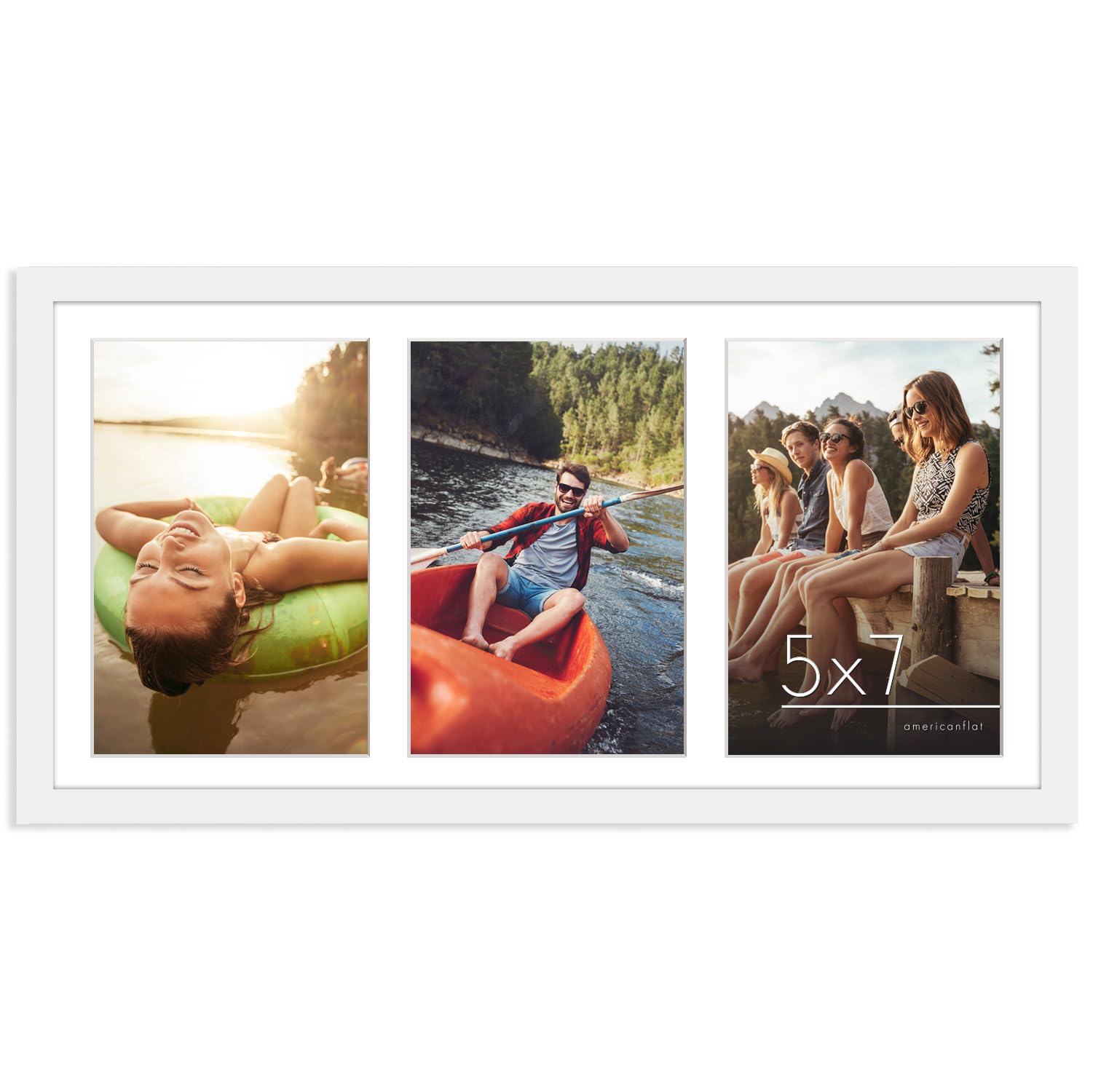 Americanflat White 5X7 Picture Frame Collage With Shatter-Resistant Glass - Signature Collection - Fits Three 5X7 Or One 8X16 Photo - Collage Photo Frame For Tabletop And Wall Display