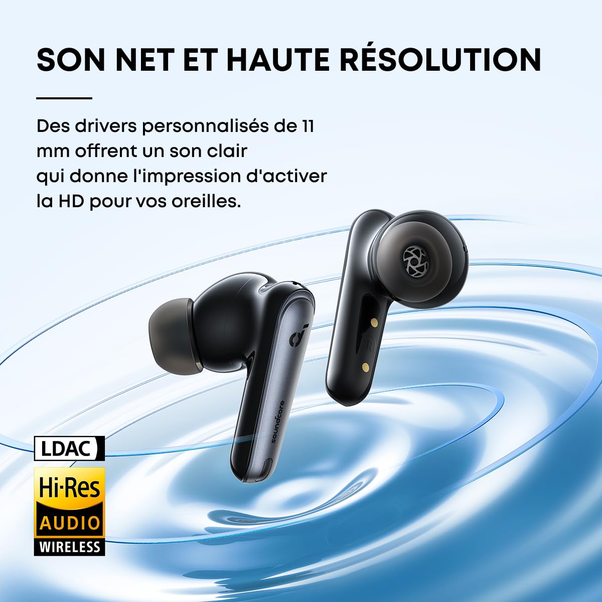 Soundcore by Anker Liberty 4 NC Ecouteurs Bluetooth sans Fil, Bluetooth 5.3, Reducteur de Bruit Adaptative aux Oreilles et à l'environnement, Hi-Res, 50H de Lecture Noir