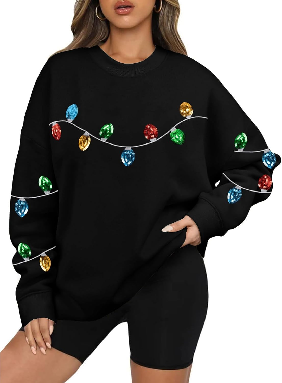 KIDDAD Christmas Sweatshirt for Women Sequin Light Long Sleeve Sweater Bow Xmas Pullover Tops Holiday Crewneck Shirts - Image 4