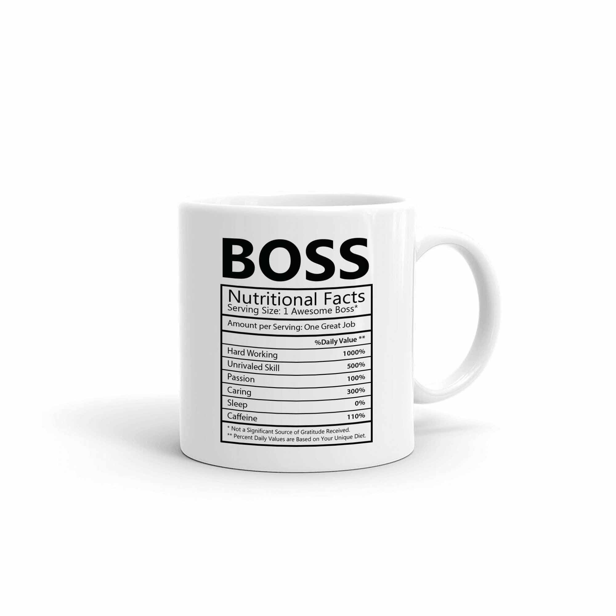 Spoil Your Wall Boss Mug 11oz – Funny Nutritional Facts Printed Coffee Cup for Office Desk, Work Gift for Manager, Boss Day, Colleague or Team Leader – White Ceramic Mug