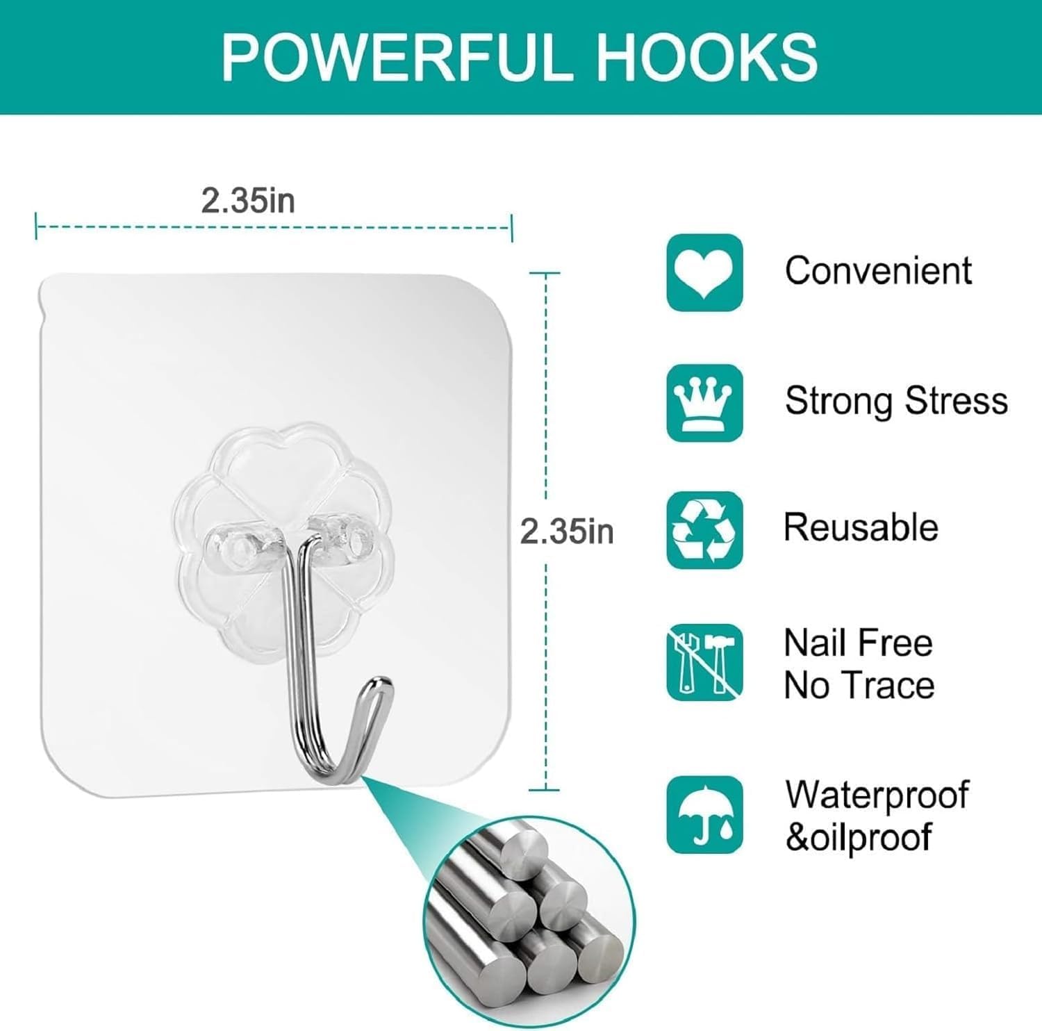 30 Pack Wall Heavy Duty 13lb(Max) Self Adhesive Hooks Waterproof Oilproof Hanging Hooks for Bathroom Shower Kitchen Office Outdoor Home Improvement Utility Hook