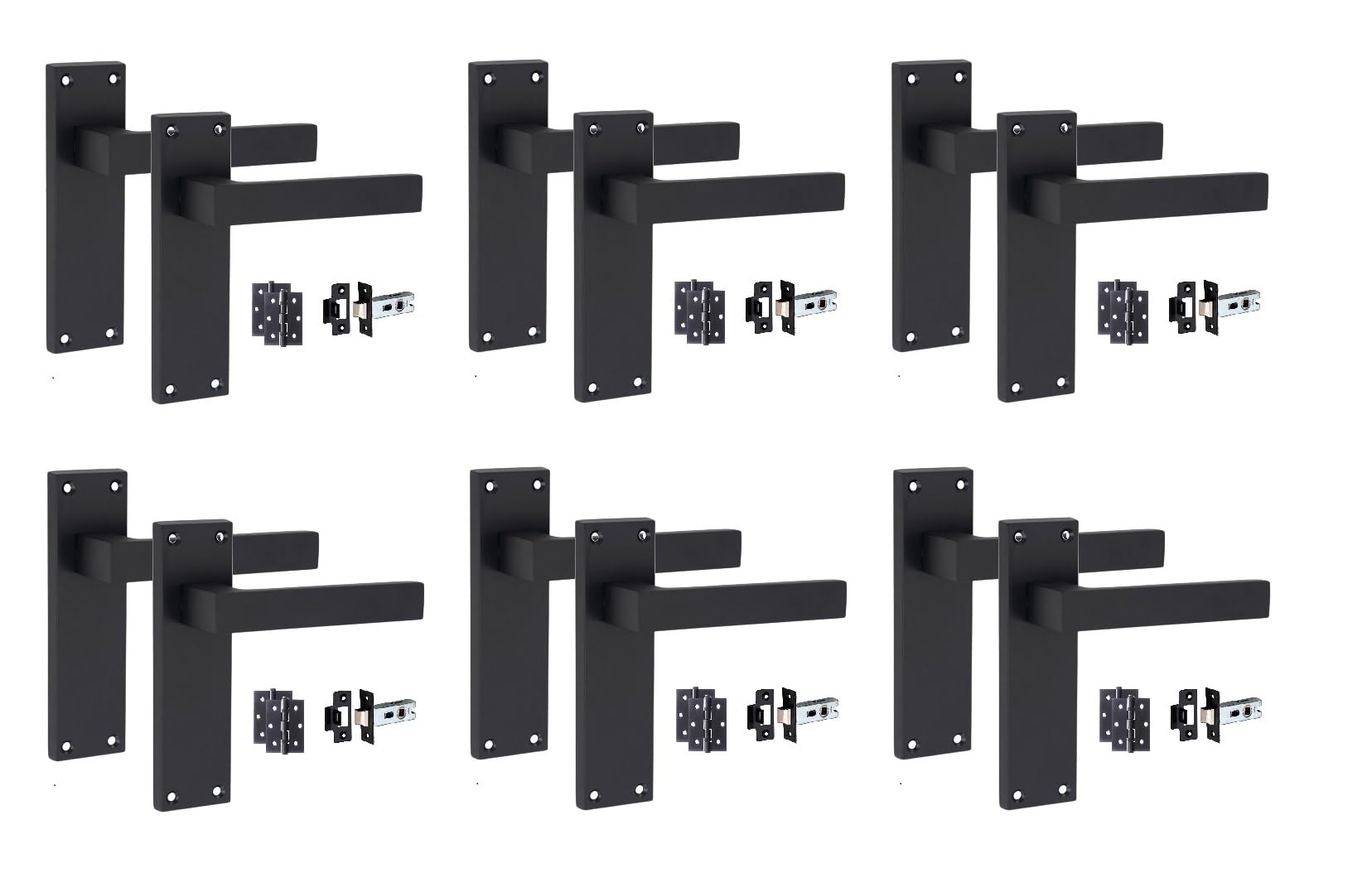 Golden Grace Matt Black Victorian Straight Door Handle Set - 6 Pack - Black