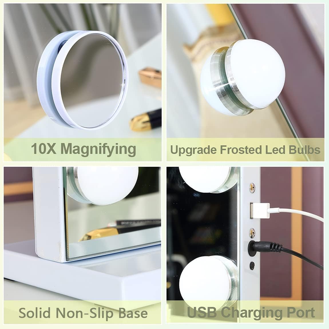 HANSONG Hollywood Miroir 80 x 60 cm avec éclairage et Bluetooth, 18 Lampes LED, 3 Modes d'éclairage de Couleur, Miroir de Maquillage à intensité Variable avec éclairage avec Port de Charge USB
