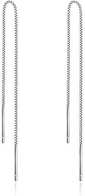 CHENGMEN Mothers Day 925 Sterling Silver Line Link Chain Earrings for Women Girls-Long Bar Tassel String Threader Pull Through Earrings Gifts for Her 6mm 10mm 14mm 17mm 20mm