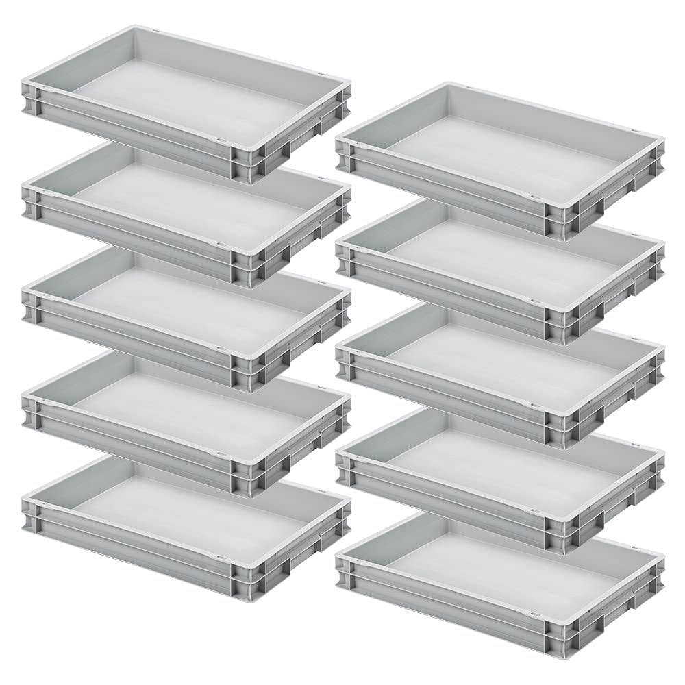 10 contenitori europei con 2 maniglie, 600 x 400 x 75 mm, grigio