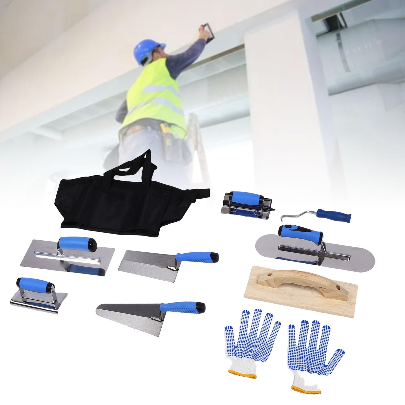 Juego de herramientas de mano de albañilería de acero inoxidable, conjunto de paleta de construcción duradera para decoración del hogar 10 piezas