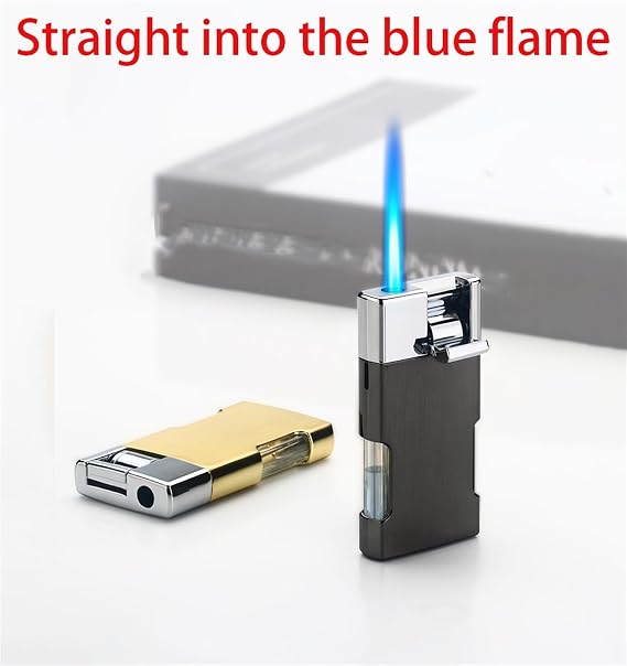 Innovative lever ignition jet lighter, windproof lighter, blue flame, butane lighter, adjustable flame size, compact and portable, suitable for collection, indoor, outdoor, cigar, gift giving(A)