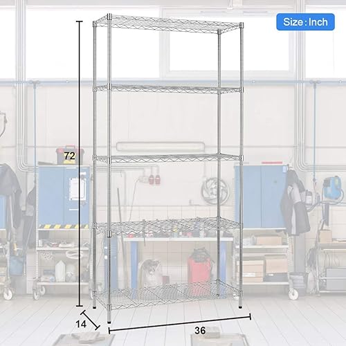 Miniatura 3 de Meet perfect Estantería ajustable de 5 estantes, estante de almacenamiento, estante de utilidad resistente, estante de alambre de metal ventilado