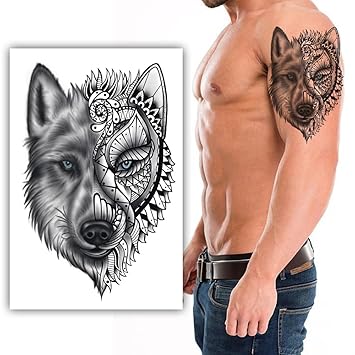S.A.V.I 3D Temporary Tattoo Beautiful Masked Wolf Design Size 21x15CM - 1PC.