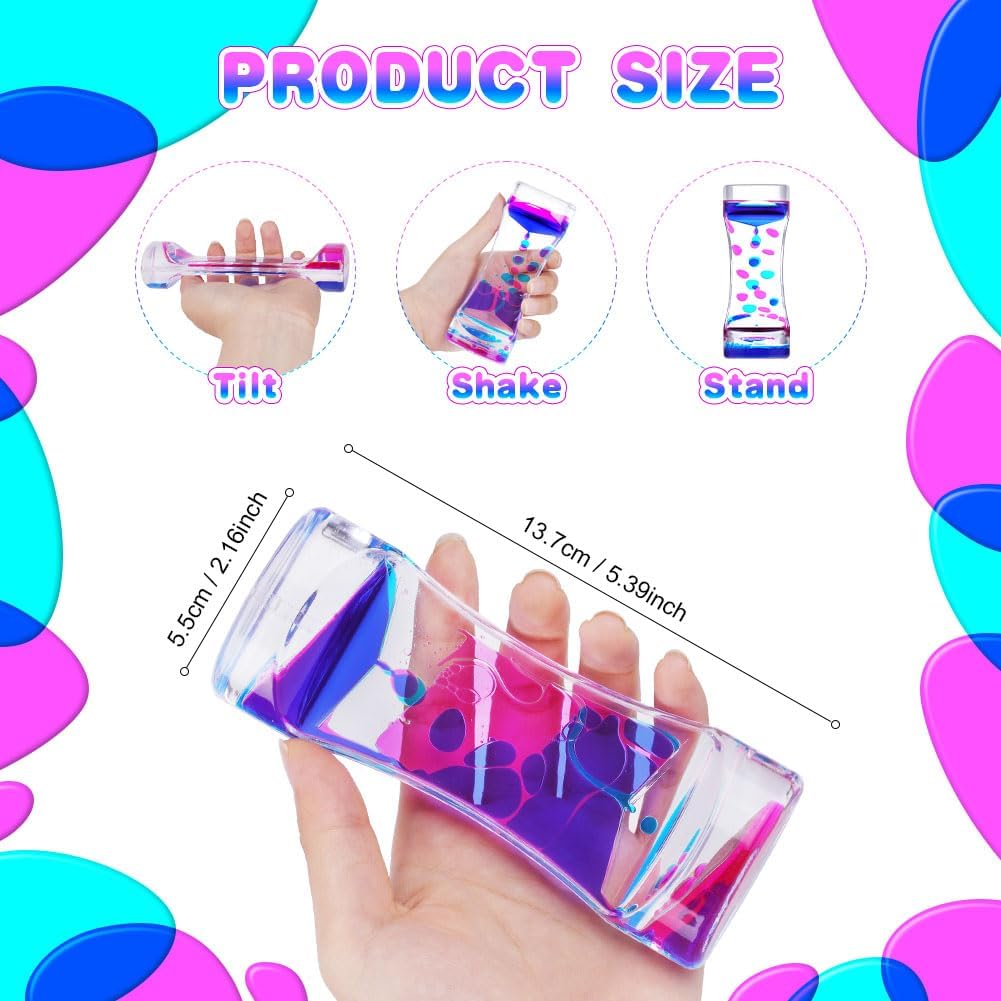 OSDUE 6 Pcs Liquid Motion Bubbler Timer, Oil Hourglass Liquid Sensory Calming Toy, Office Desk Toys Novelty Toys Fidget Toy for Kids and Adults Stress Relief and Anxiety Fidget Water Timers