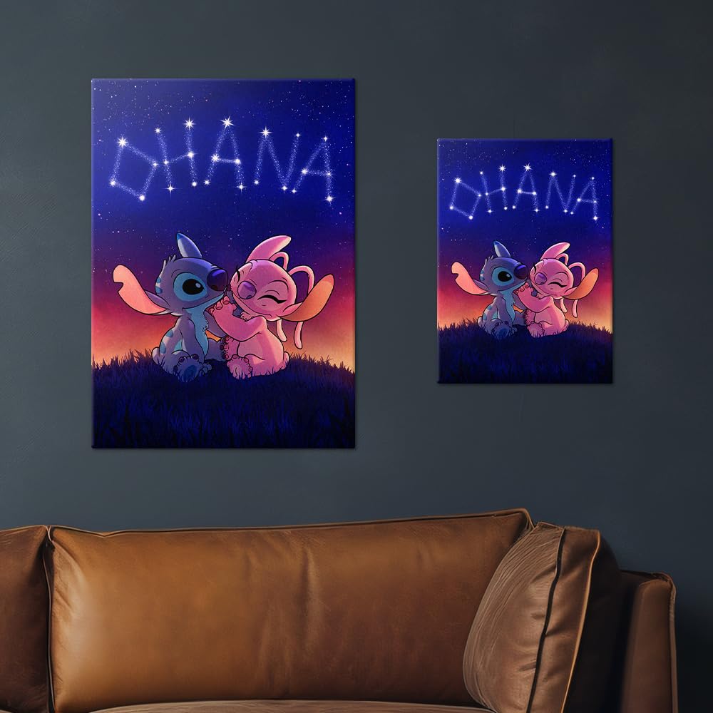 Displate Affiche Métallique Disney Stitch - Hawaii Chill - Stitch Angel Ohana Stars - Déco Maison Chambre - Cadeau - Decoration Murale Salon Metal Poster 32 cm x 45 cm