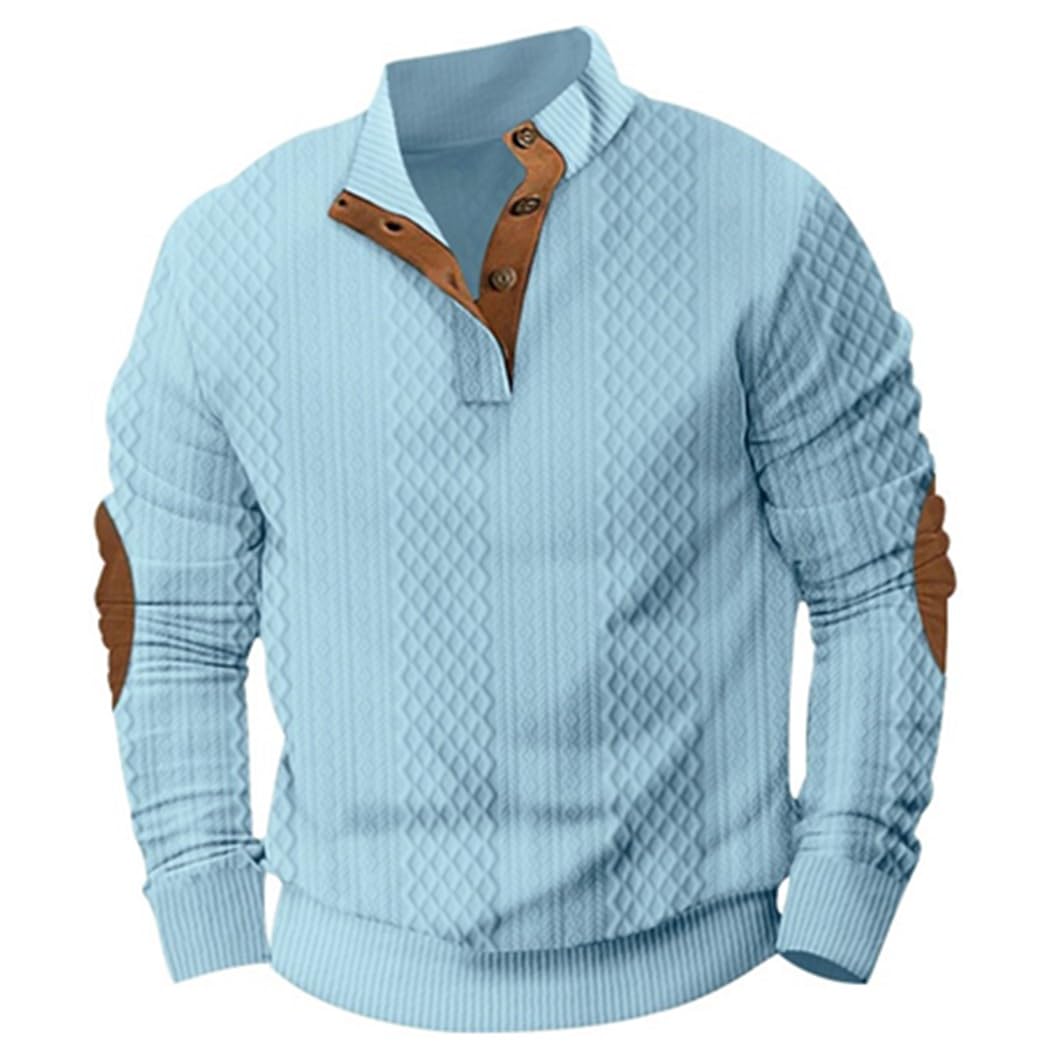 Wekumgy Mens Waffle Sweatshirts Fall Winter Jacquard Corduroy Shirts Henleys Casual Lapel Collar Button Up Thermal Pullover Lightblue