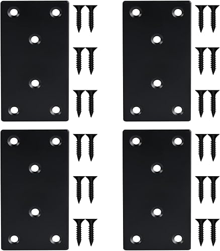 4 soportes de metal rectos planos de 3.937 x 1.969in, placas de reparación planas de fijación de esquina, soporte de estante de acero para madera,